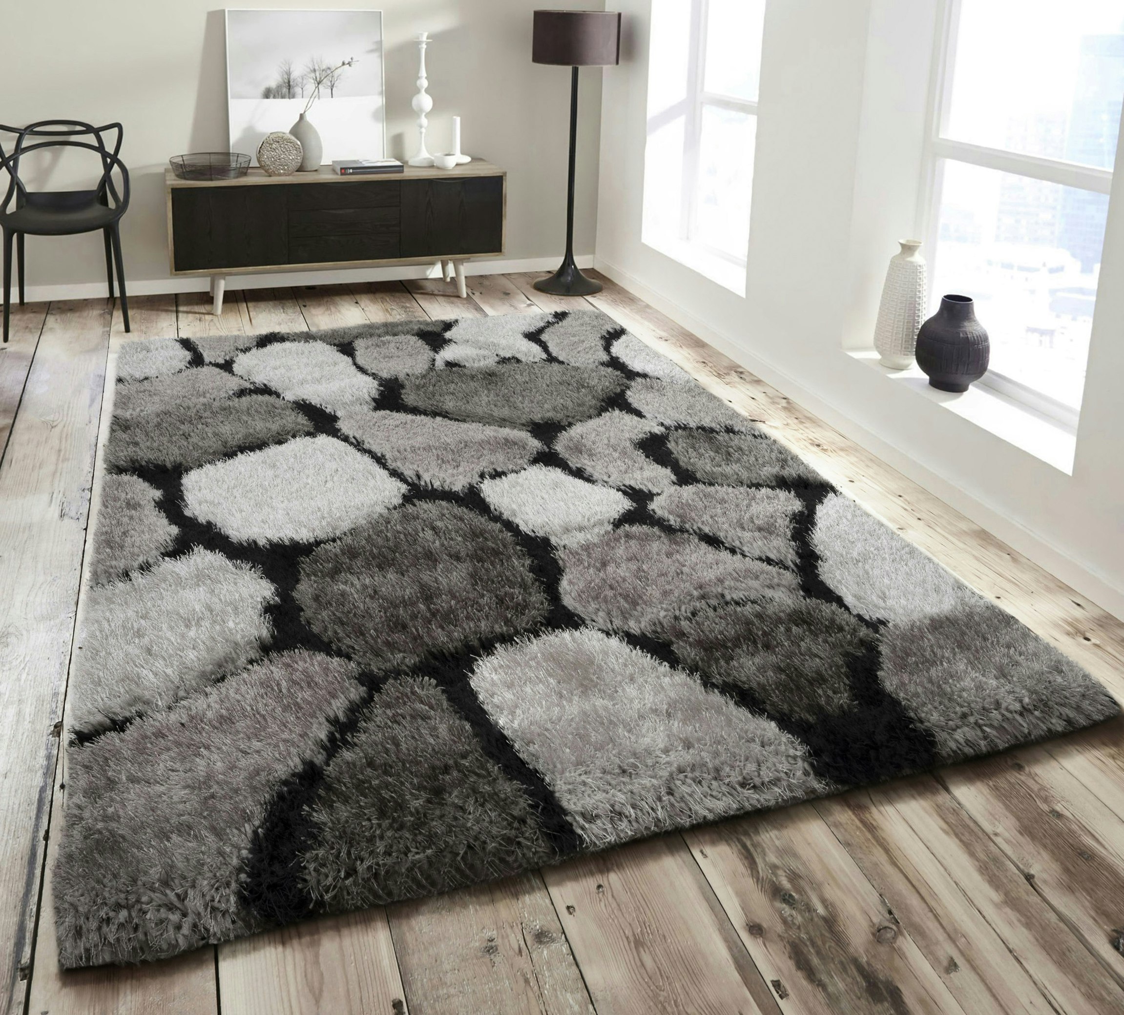 Rackhams Silver Pebbles Shaggy Rug - 60 X 110