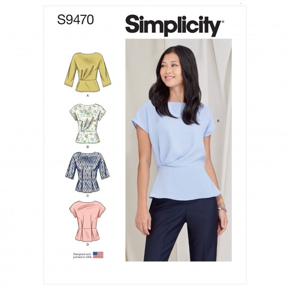 Simplicity Women's Sewing Pattern 9470, Tops For H5 (6-8-10-12-14) - Easy - R5 (14-16-18-20-22)