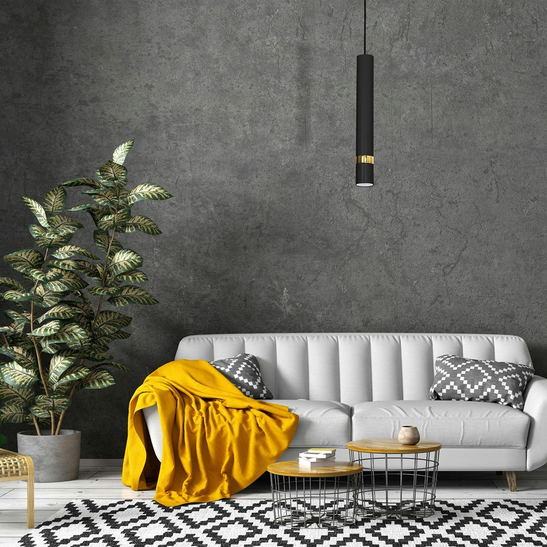 Milagro Light/Black/Gold Joker Contemporary Pendant Lamp 1Xgu10 Hand Made Cylindrical Style Finished In Matt With Striking Detail