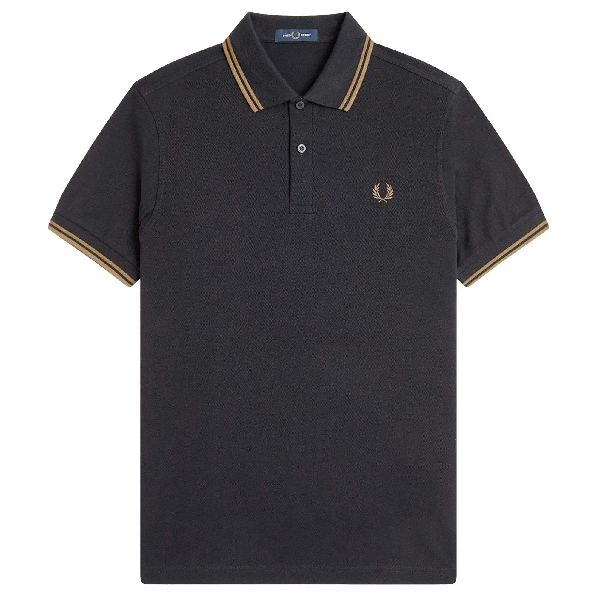Fred Perry Black Twin Tipped Polo Shirt - /Shaded Stone/Shaded Stone - X-Large