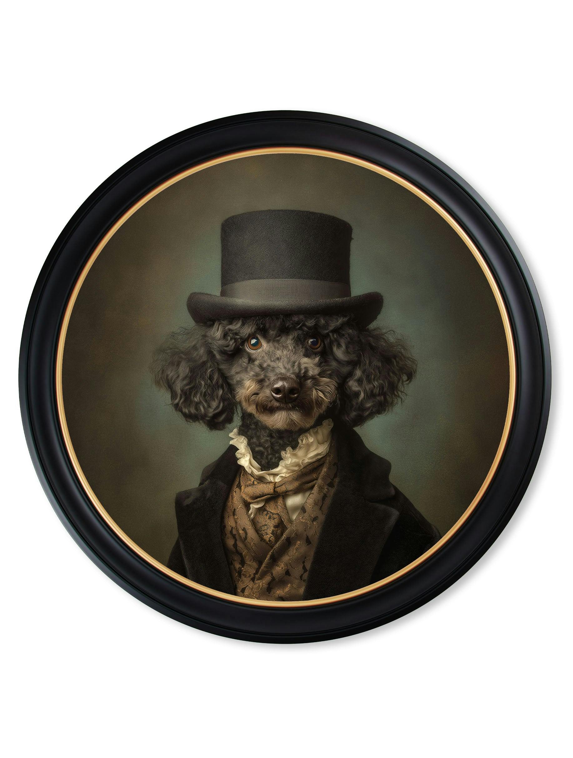 Rackhams Black/Golden Sir Poodleton - Gentleman Poodle Oxford Round Frame - 96 X 96Cm
