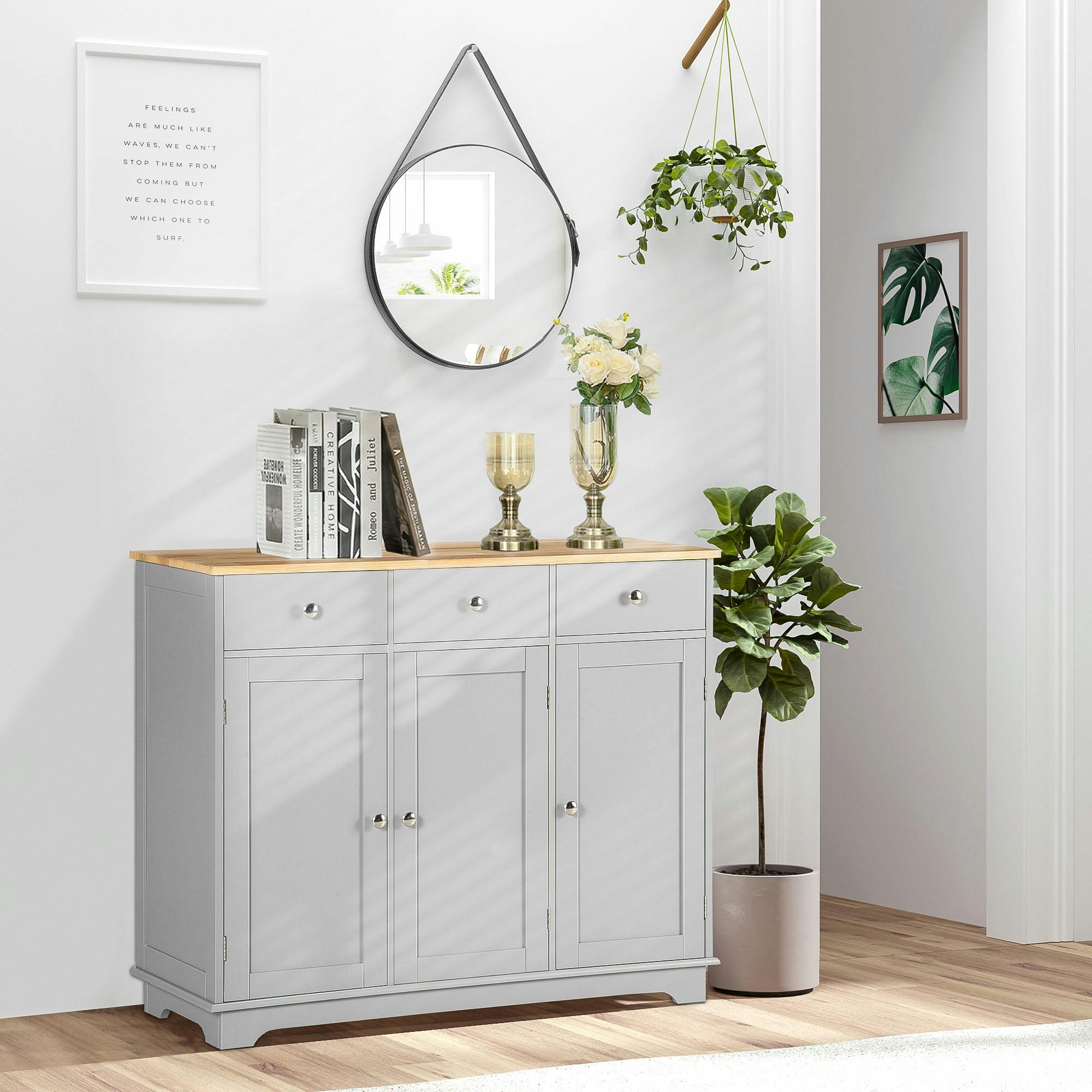 Homcom Sideboard Buffet Cabinet With Storage Cabinets And Drawers Grey - Image 4