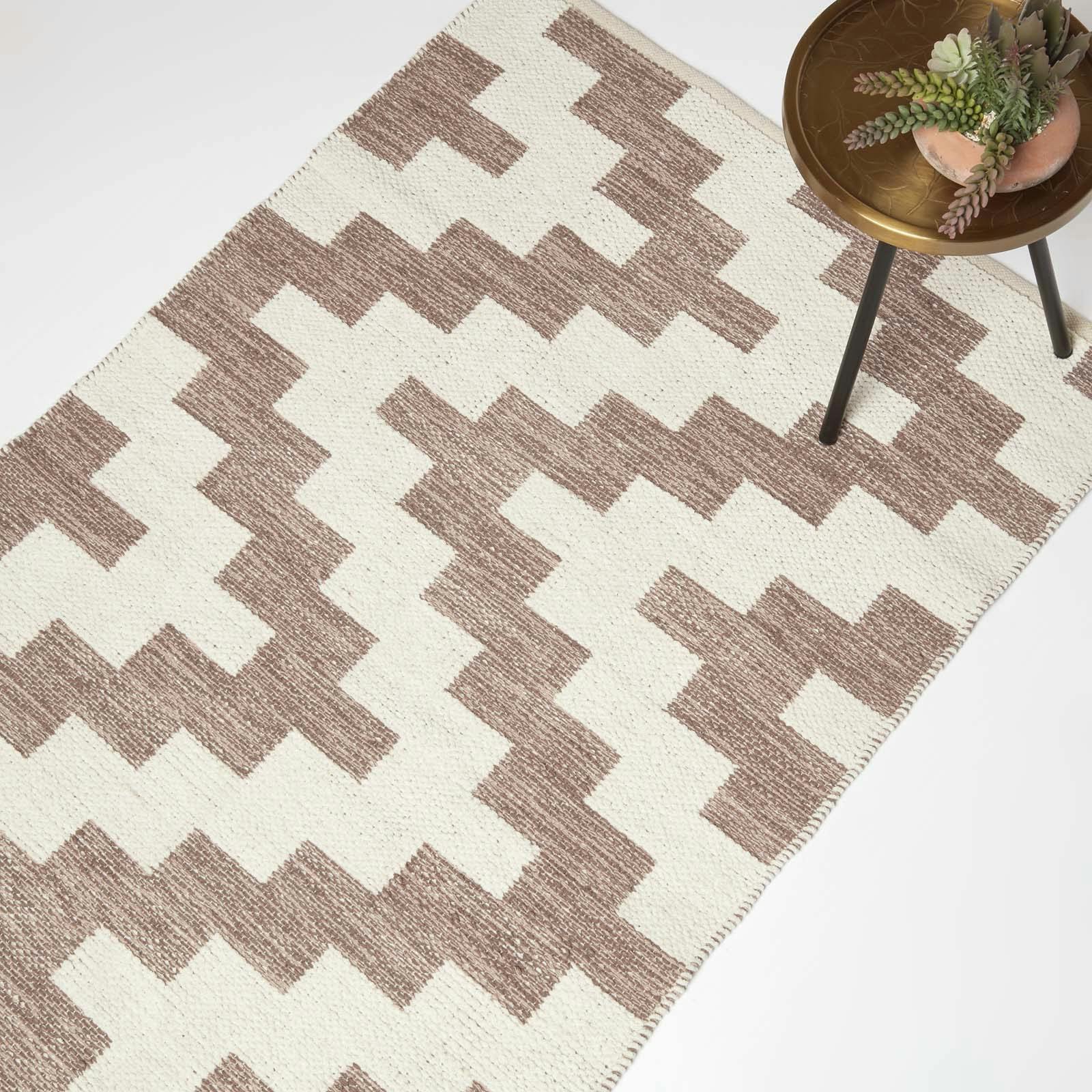 Homescapes Brown Malina & Natural Kilim Cotton Rug - 90 X 150 Cm
