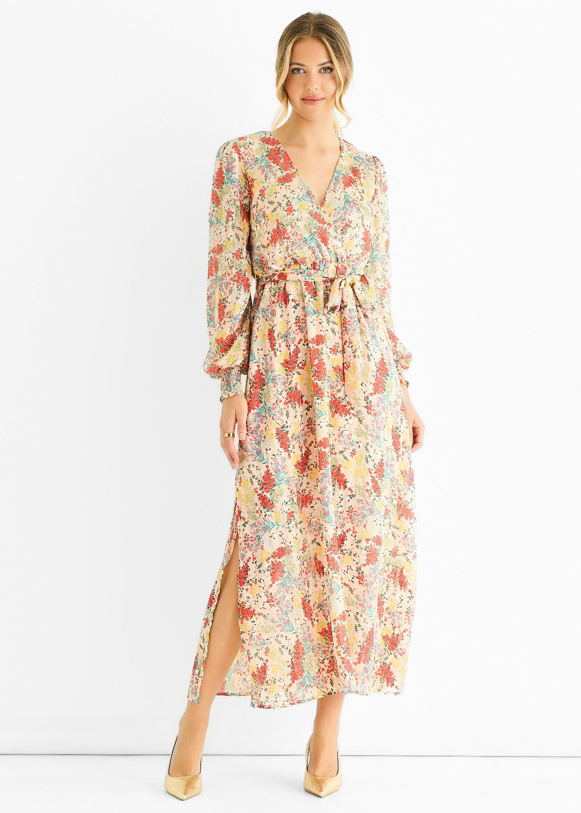 Gini London Multi Jacquard Chiffon Midi Dress - Uk 14 / Us 10 / Eu 42