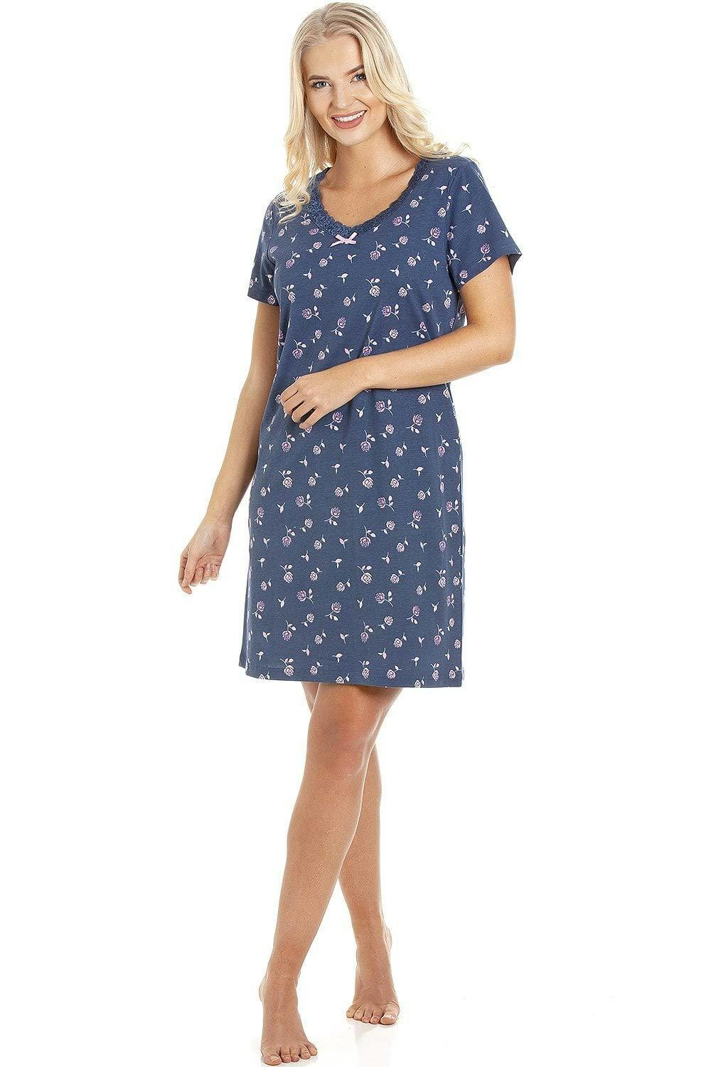 Camille Women's Soft Cotton Summer Nightdresses - Navy - 10-12