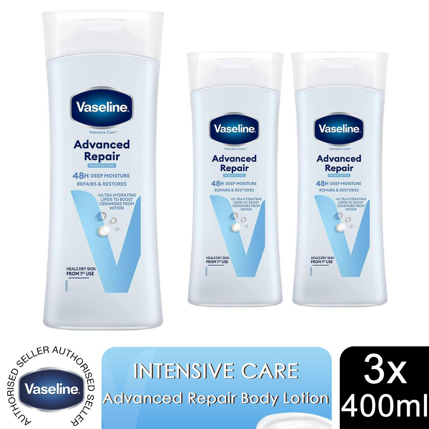 Vaseline Advanced Repair Fragrance Free Body Lotion 400Ml, 3 Pack - Image 4