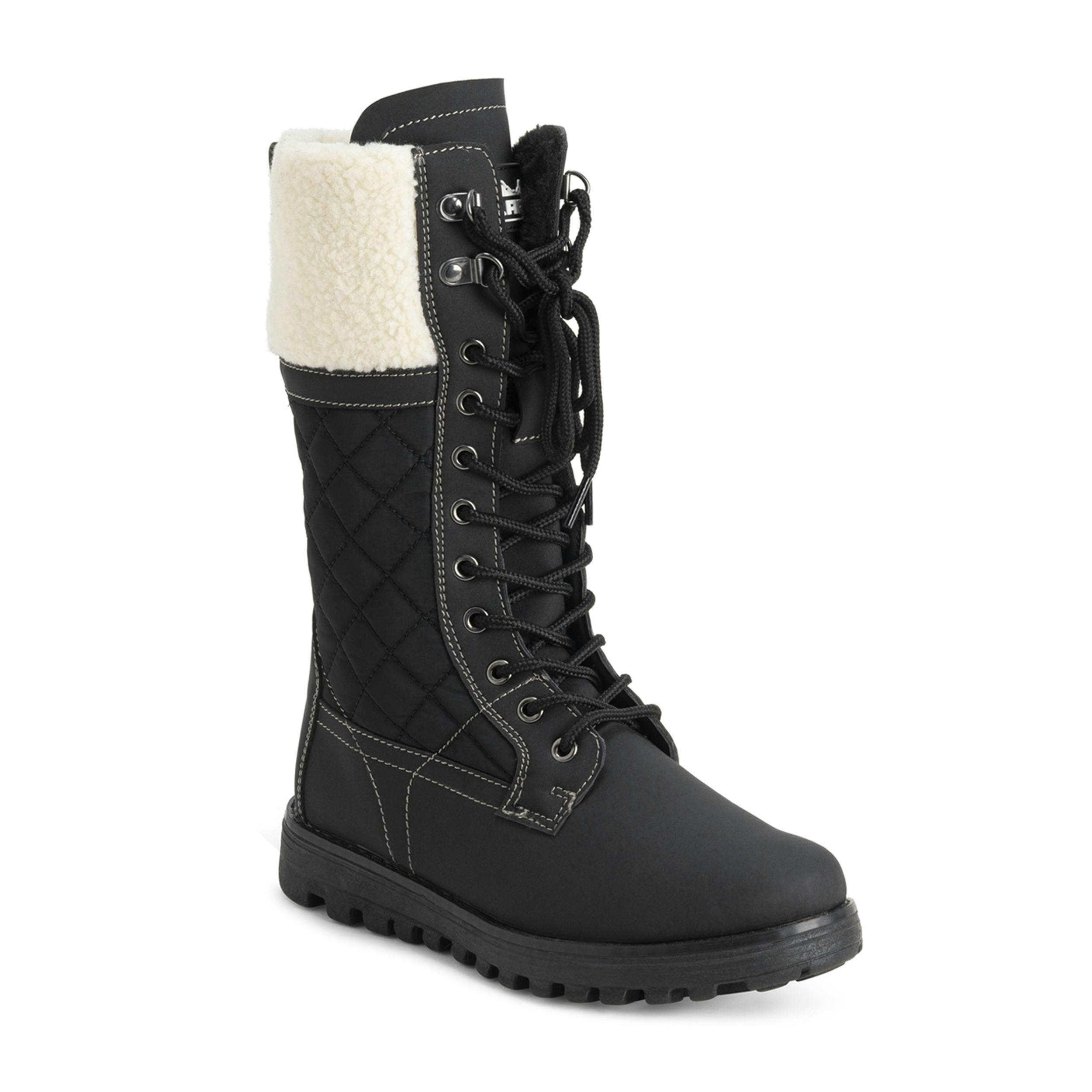 Viva Women's Black/Beige Faux Fur Thermal Waterproof Outdoor Snow Winter Calf Boots - 3 - Shearling