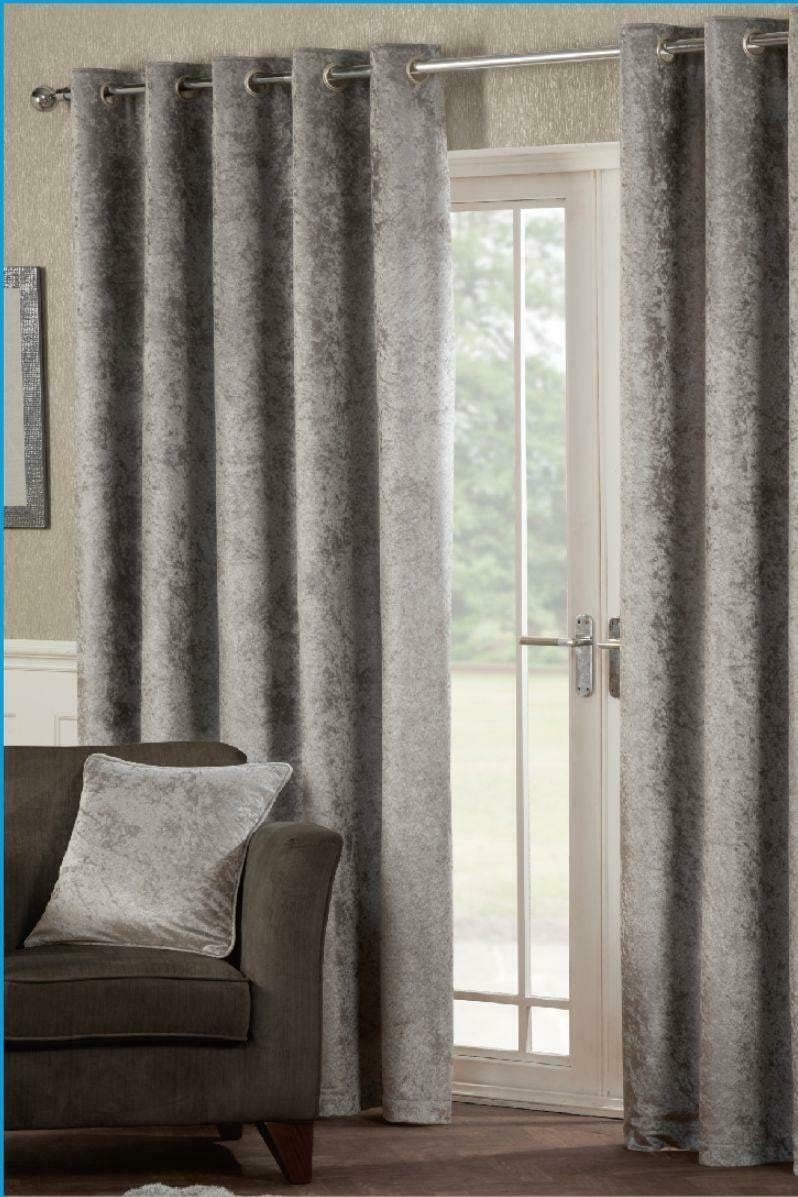 Rackhams Silver Crushed Velvet Fully Lined Eyelet Curtains - 46 X 54"