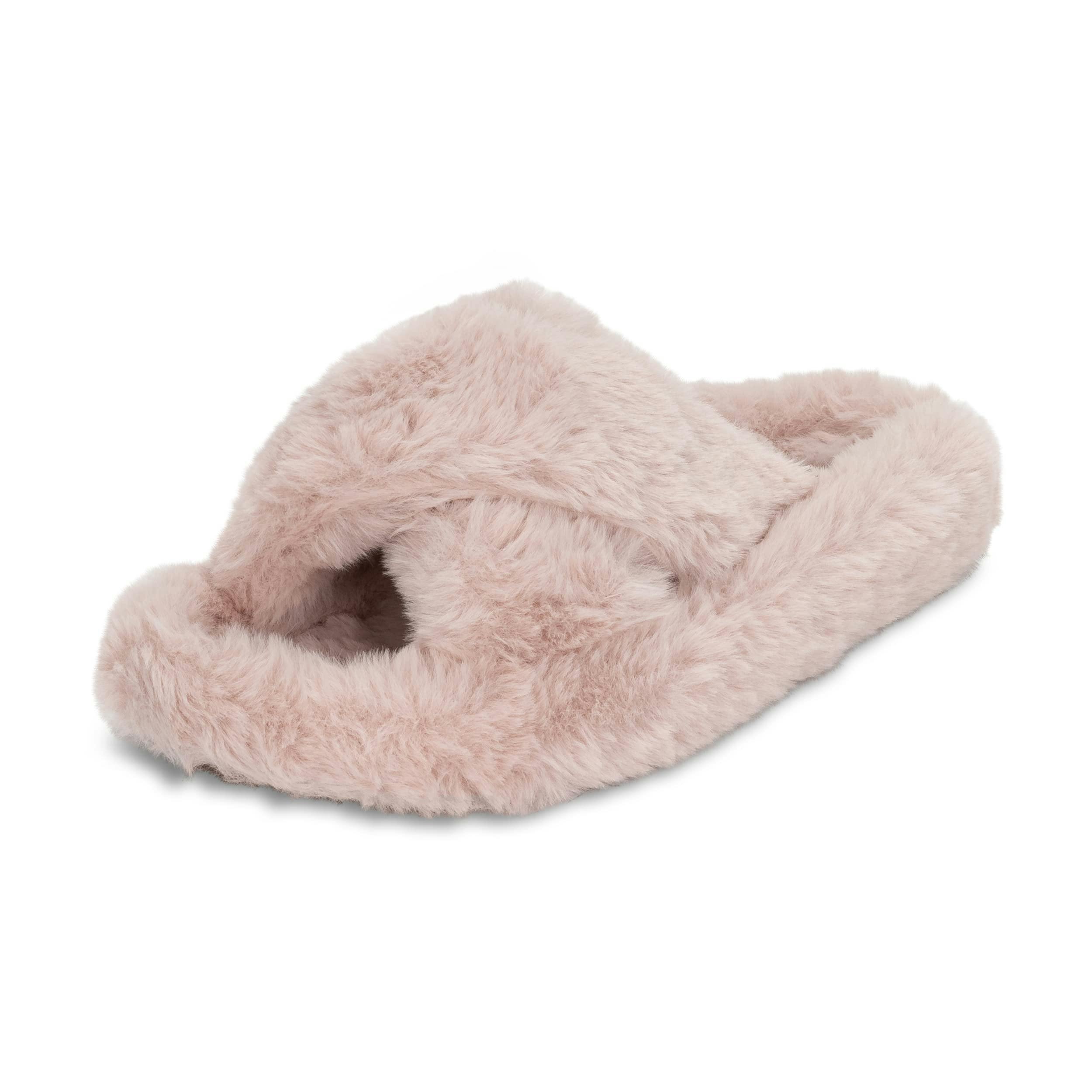 Viva Women's Pink Polar Faux Fur Fluffy Plush Open Toe Slippers For Indoors - 8