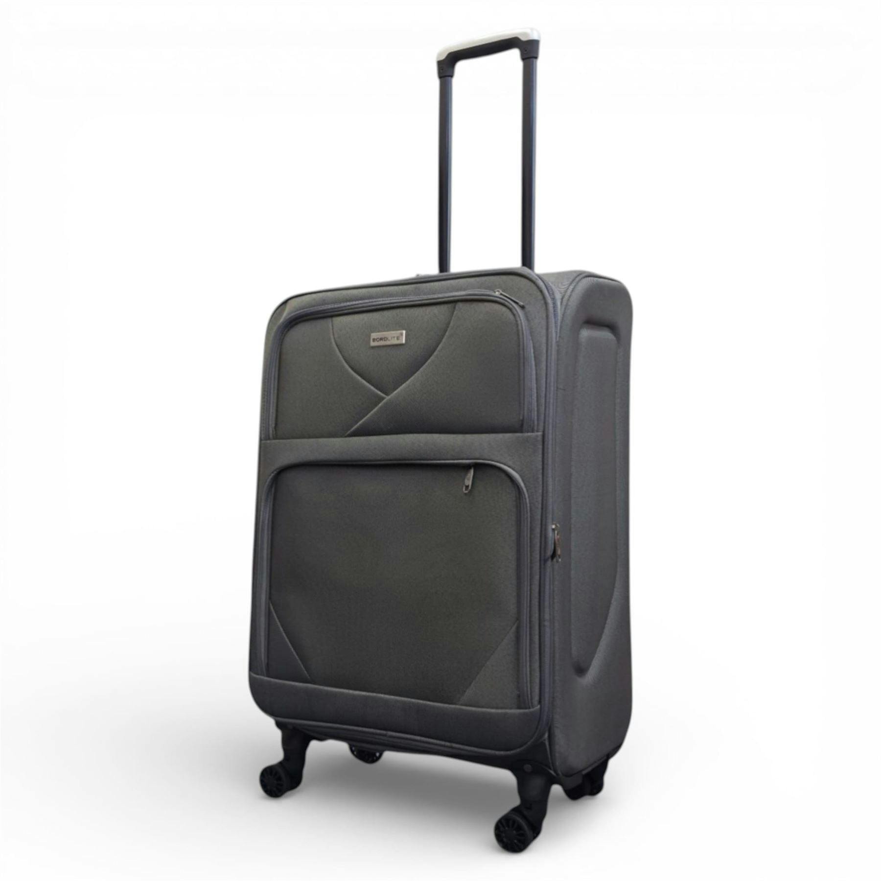 Infinity Luggage Grey Soft Shell Lightweight Nylon Suitcase Set 4 Wheel Travel Case Holiday Bags - Medium