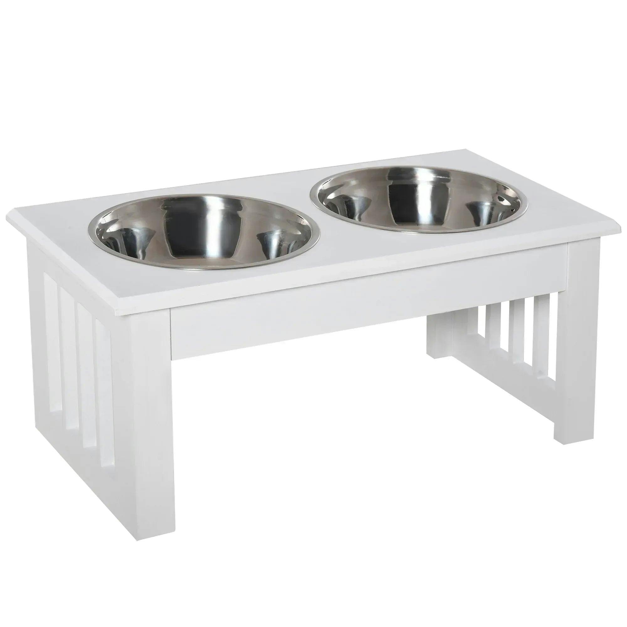PawHut Raised Pet Feeder - Two Bowls, White, MDF & Stainless Steel, 15x24x43.7cm - Image 7