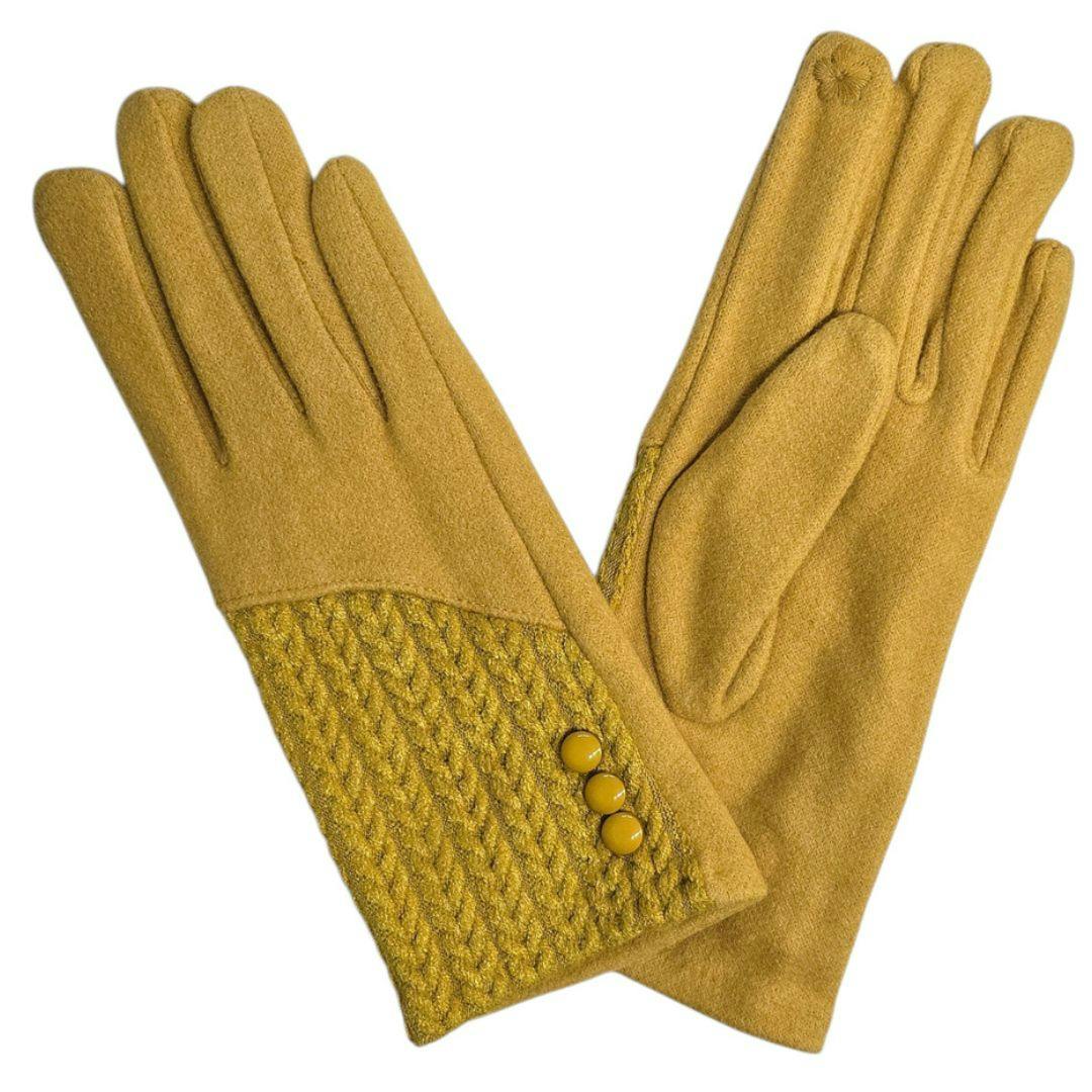 Love Emvy Women's Cashmere Blend Gloves With Button Detailing - Mustard