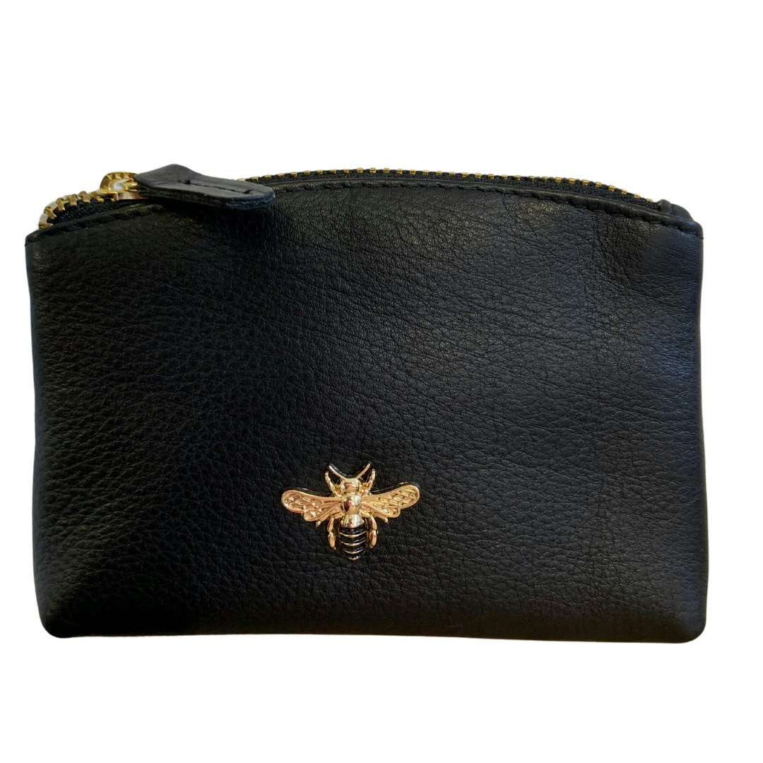 Mala Leather Black/Gold/Light Mason Bee Collection Leather Coin & Card Purse