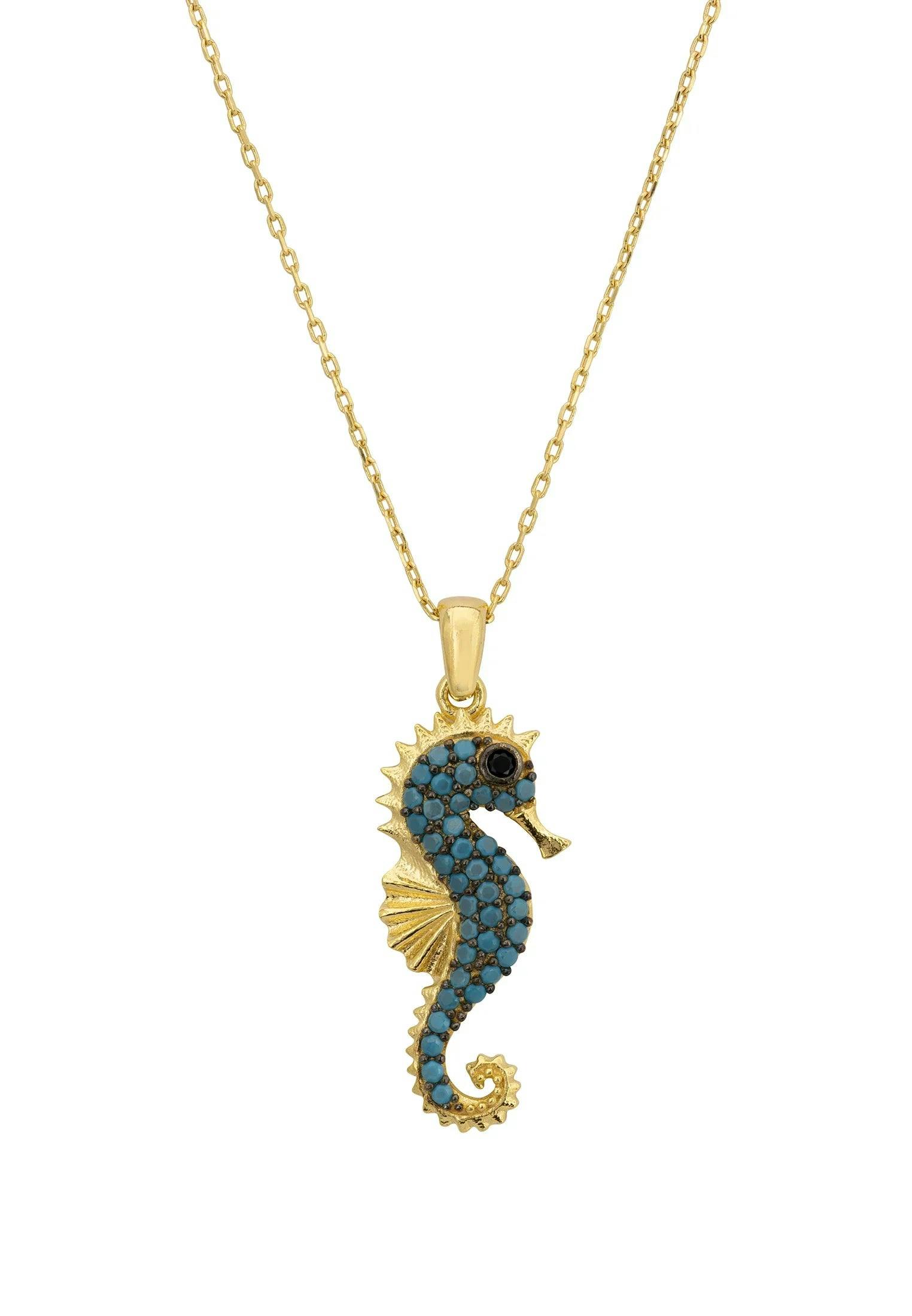 Latelita Turquoise/Gold Seahorse Pendant Necklace