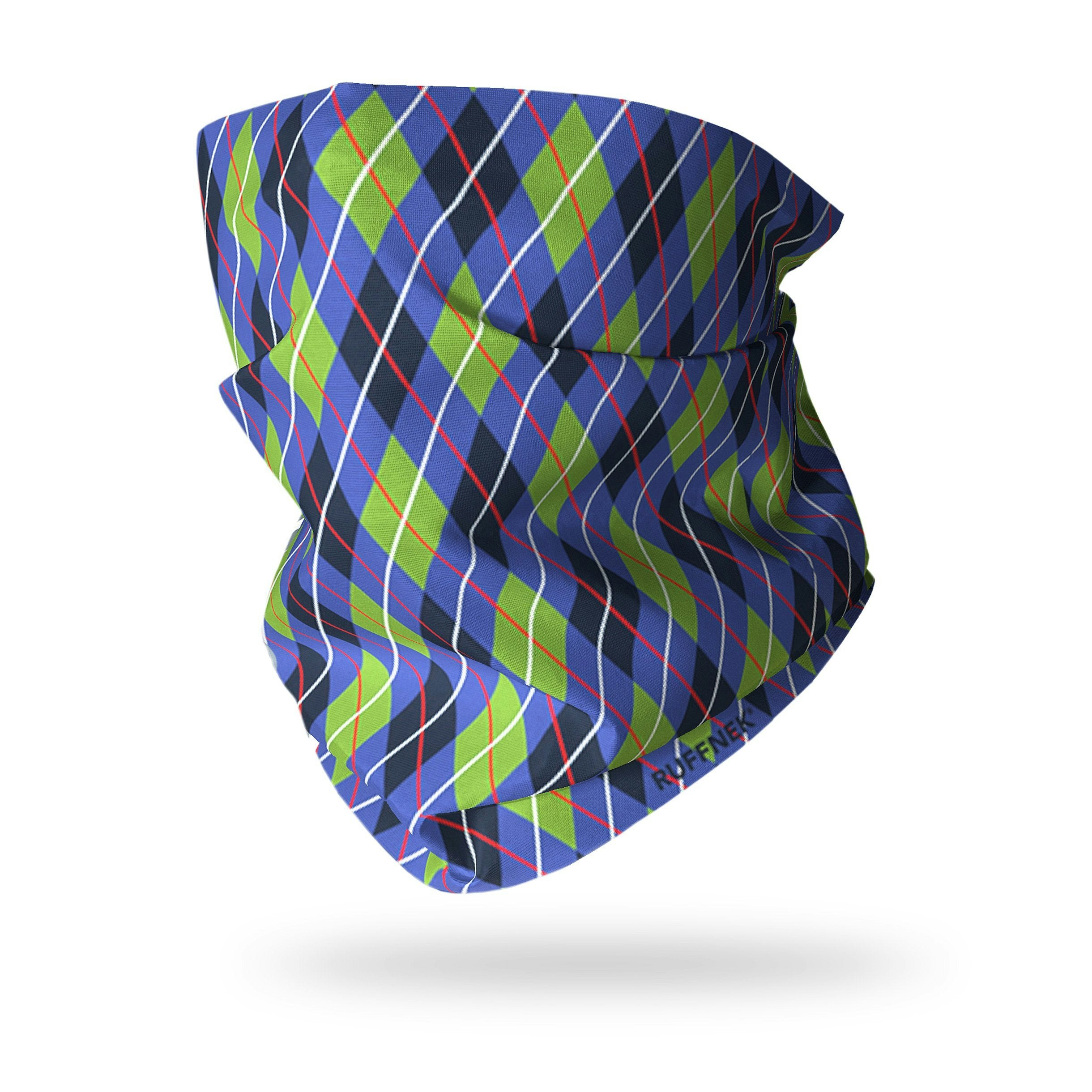 Ruffnek Men's Green/Blue Argyle & Snood Scarf - Blue