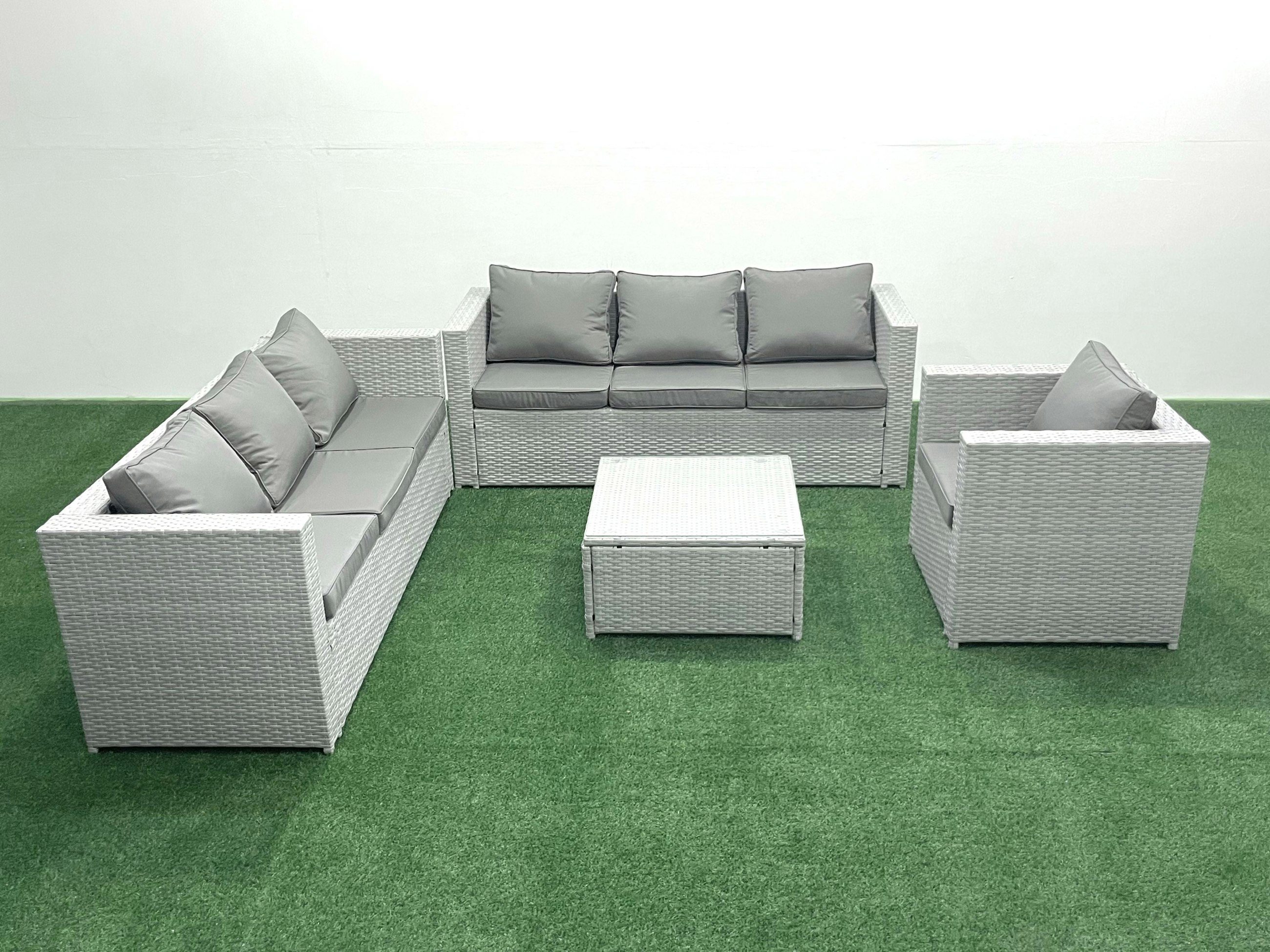 Fimous Light/Grey Wicker Pe Rattan Sofa Garden Furniture Set With Armchair Square Coffee Table Mixed