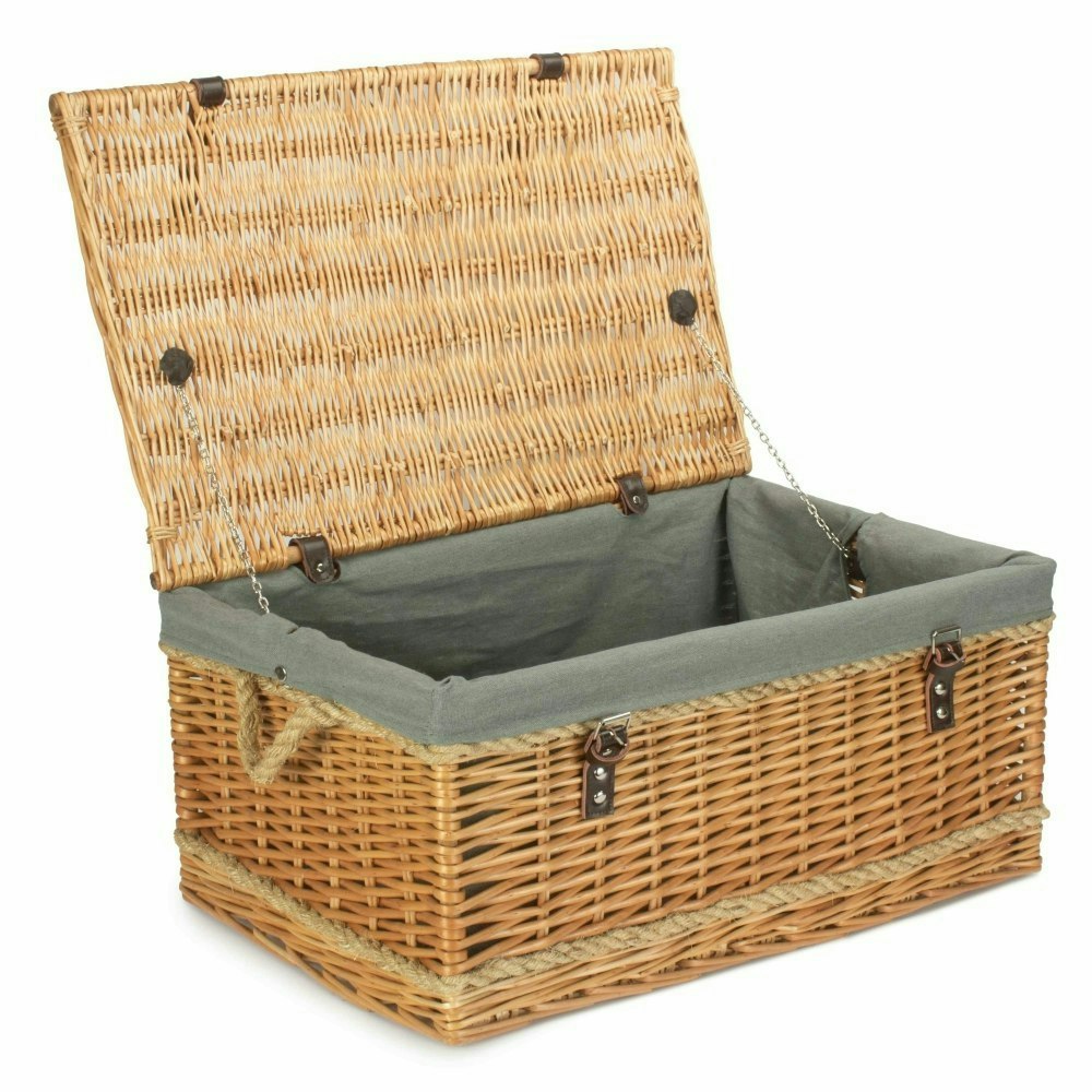 Red Hamper Red/Grey Hamper 62Cm Roped Handled Buff Willow Wicker Picnic Basket