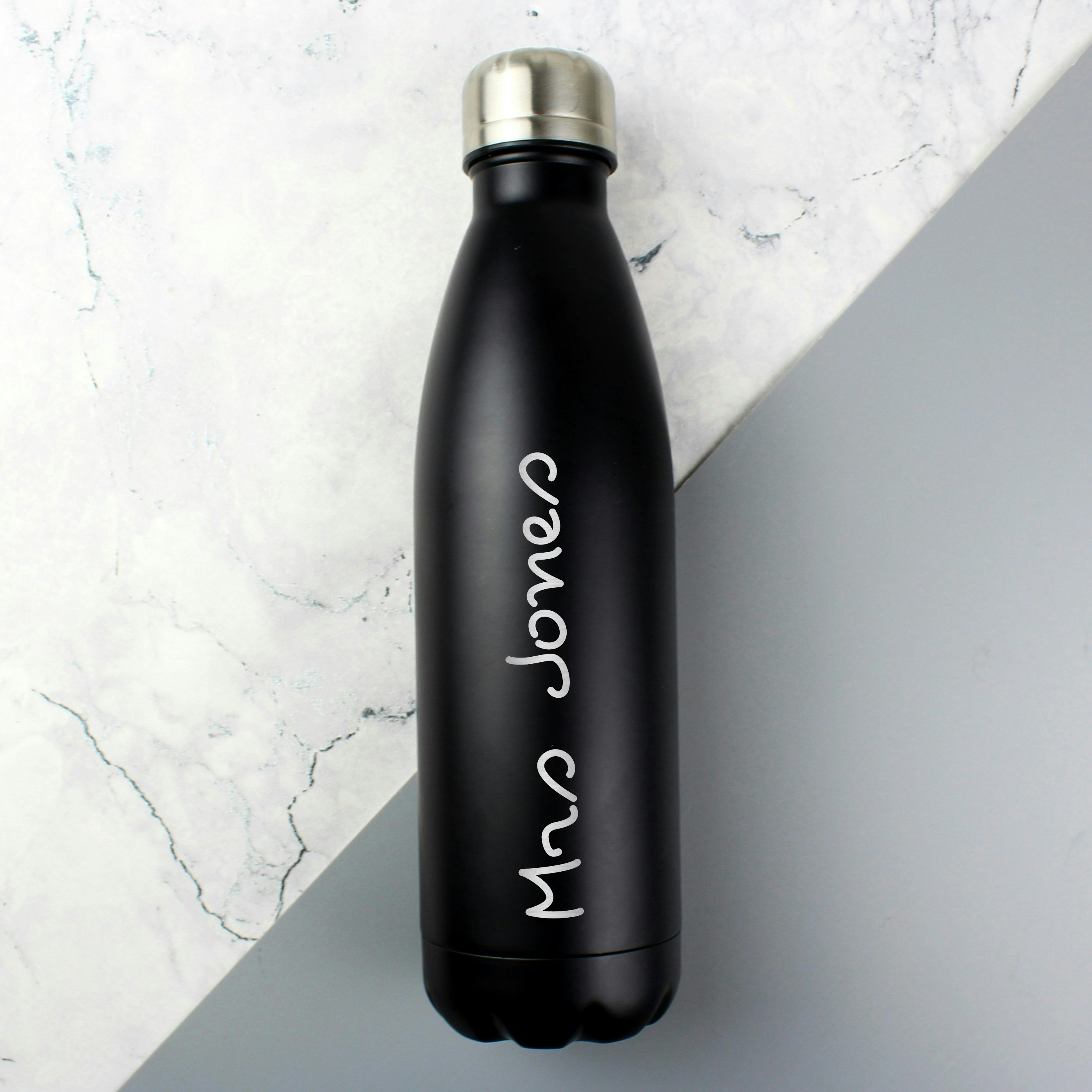 Personalised Memento Company Black Personalised Name Only Metal Insulated Drinks Bottle