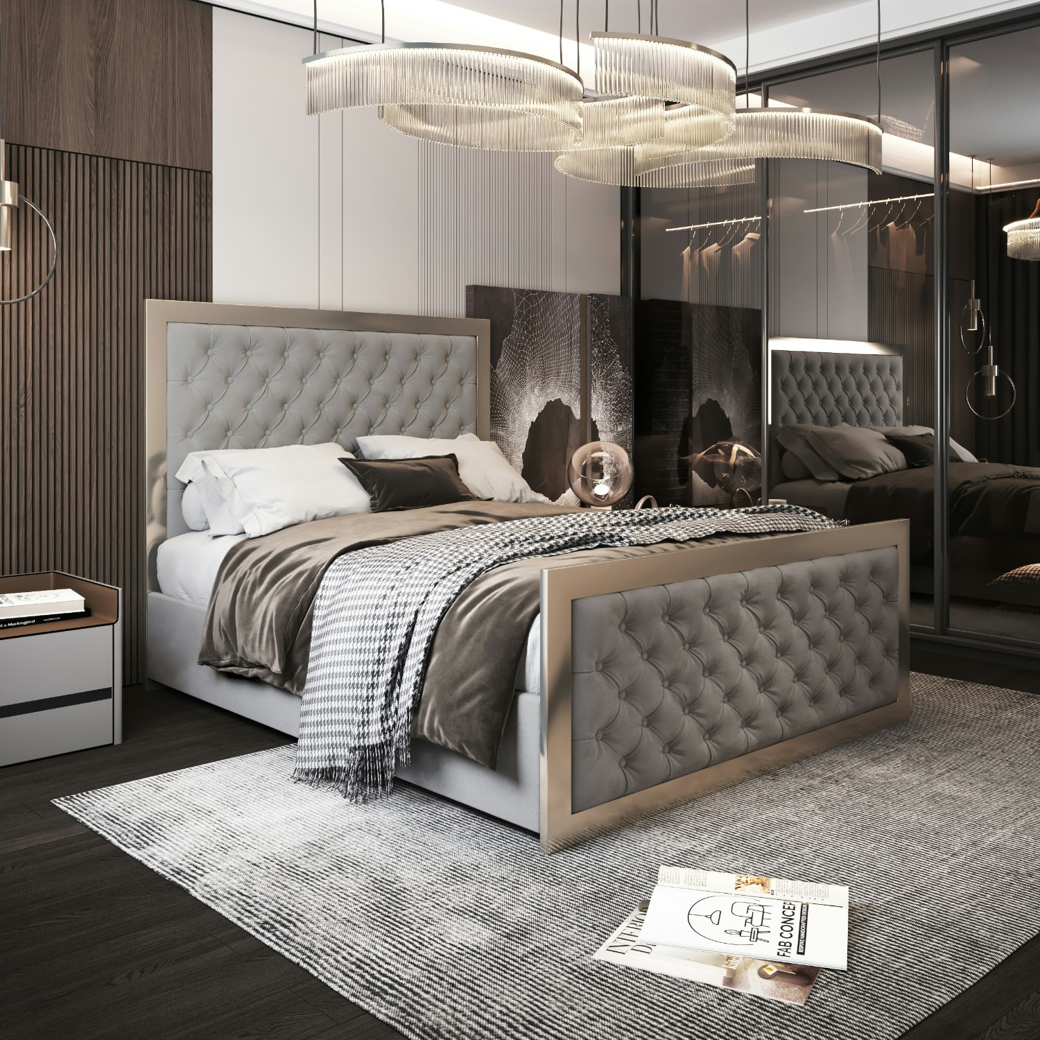 Rackhams Grey Maddison Upholstered Soft Velvet Metal Bed Frame - Super King