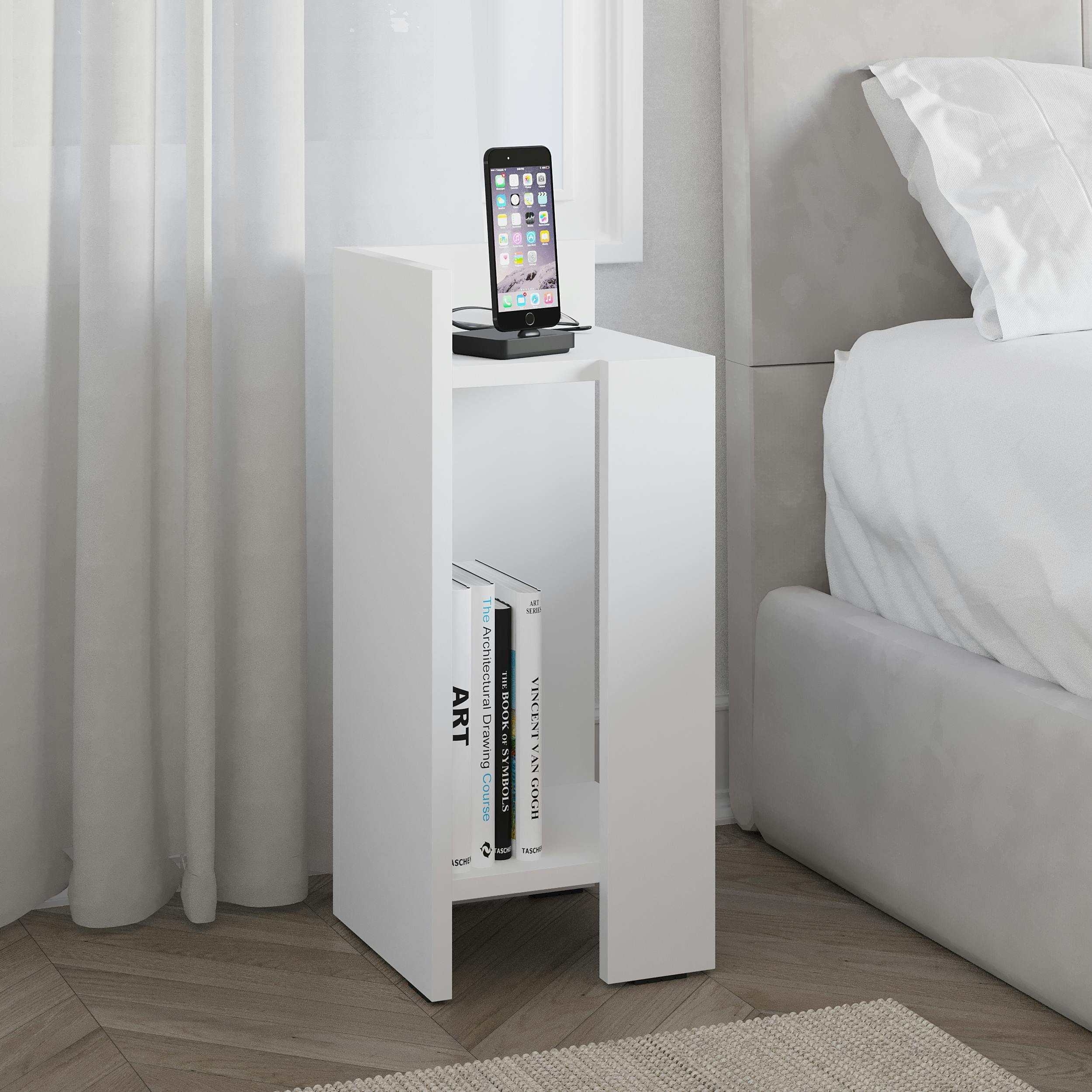 Rackhams White Elos Modern Bedside Table Left Module Narrow 25Cm