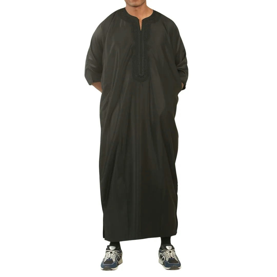 Thobez Men's Black Gg008 - Moroccan Thobe Short Sleeve Gandoura - 54