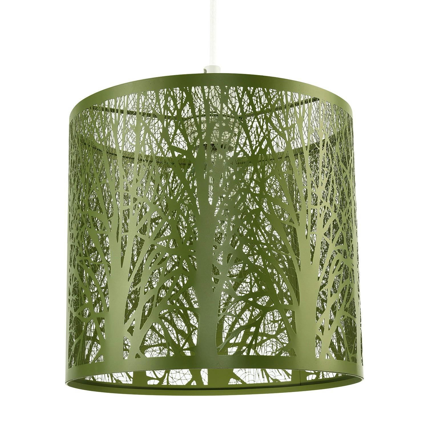 Happy Homewares Green Unique And Beautiful Olive Metal Forest Design Pendant Shade