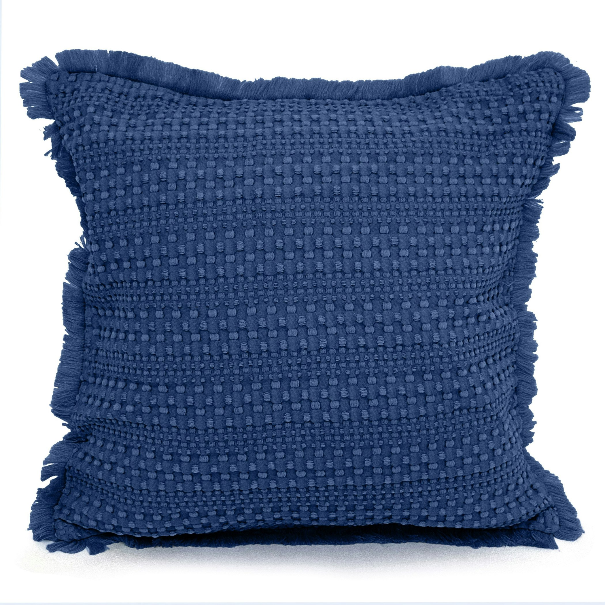 Velosso Soft Waffle Fringe Edge Cushion - 45Cm X 45Cm - Navy
