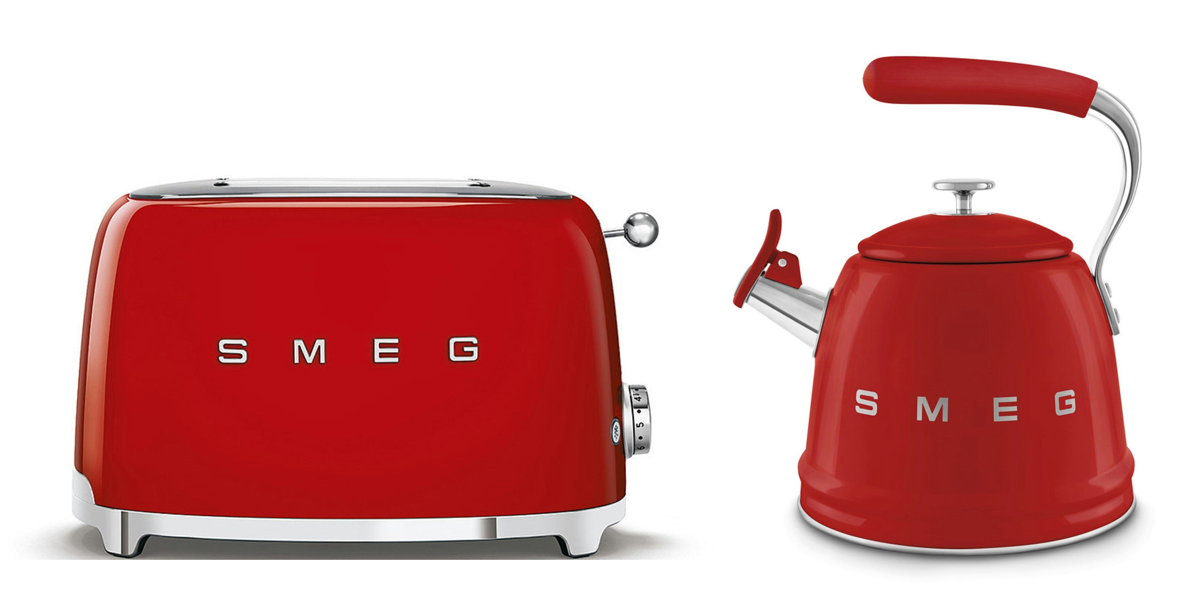 Smeg Red Retro Bundle | Wkf01 Whistling Stovetop Kettle & Tsf01 2-Slice Toaster Set