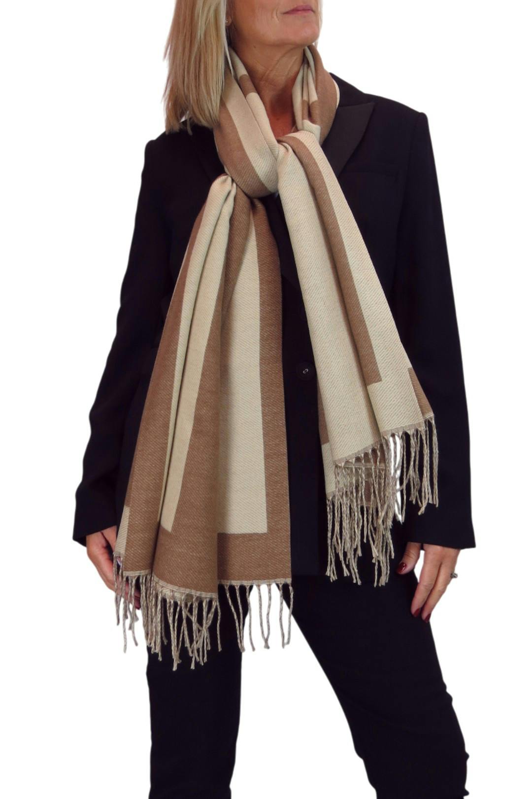 Paulo Due Beige Oversized Wool Blend Pashmina Shawl Scarf