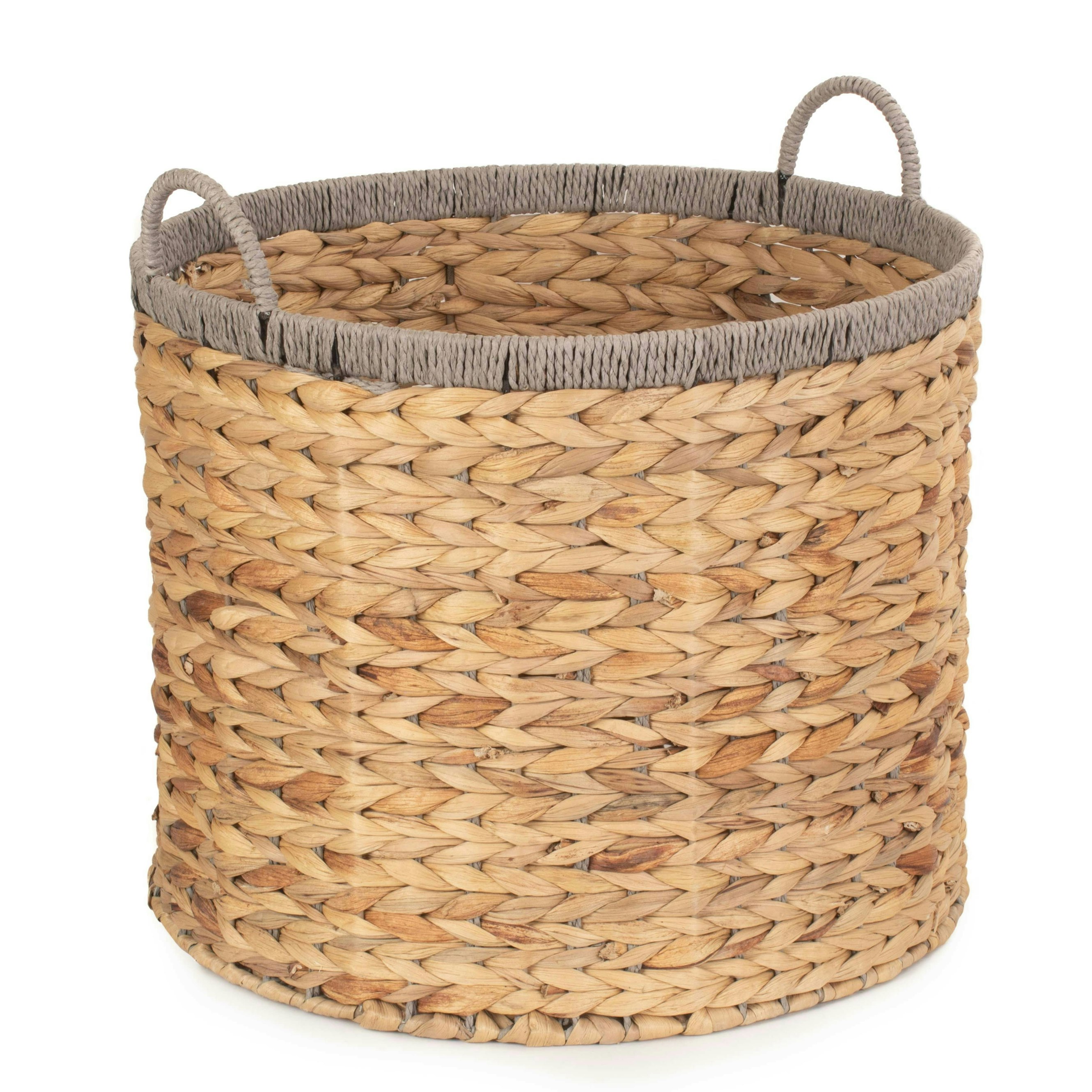 Rackhams Grey Round Water Hyacinth Storage Basket With Rope Border - Large