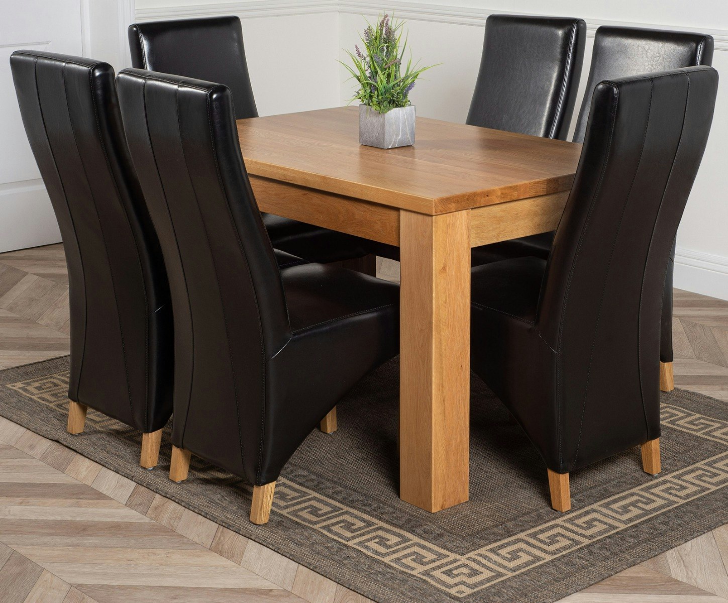 That's Furniture Black Dakota Small Oak Dining Table With Lola Leather Chairs - 6 Chairs