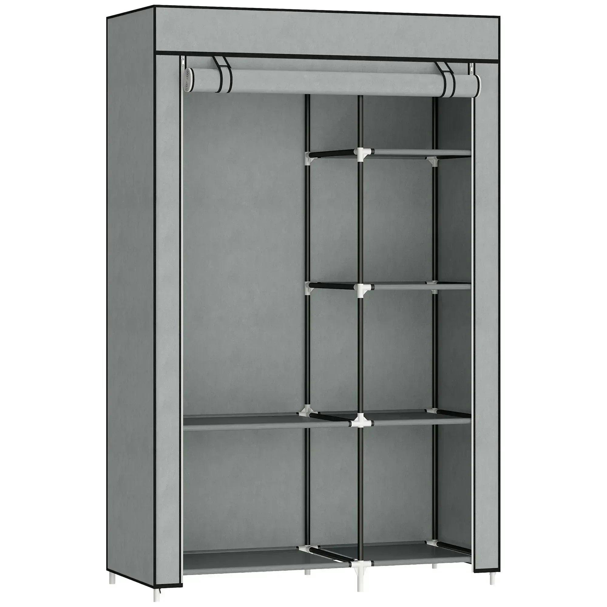 HOMCOM Fabric Wardrobe w/ Shelves Hanging Rail Foldable Wardrobe Light Grey - Image 10