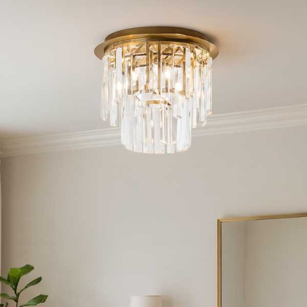 Rackhams Light Onega 3 Antique Brass & Glass Flush Ceiling
