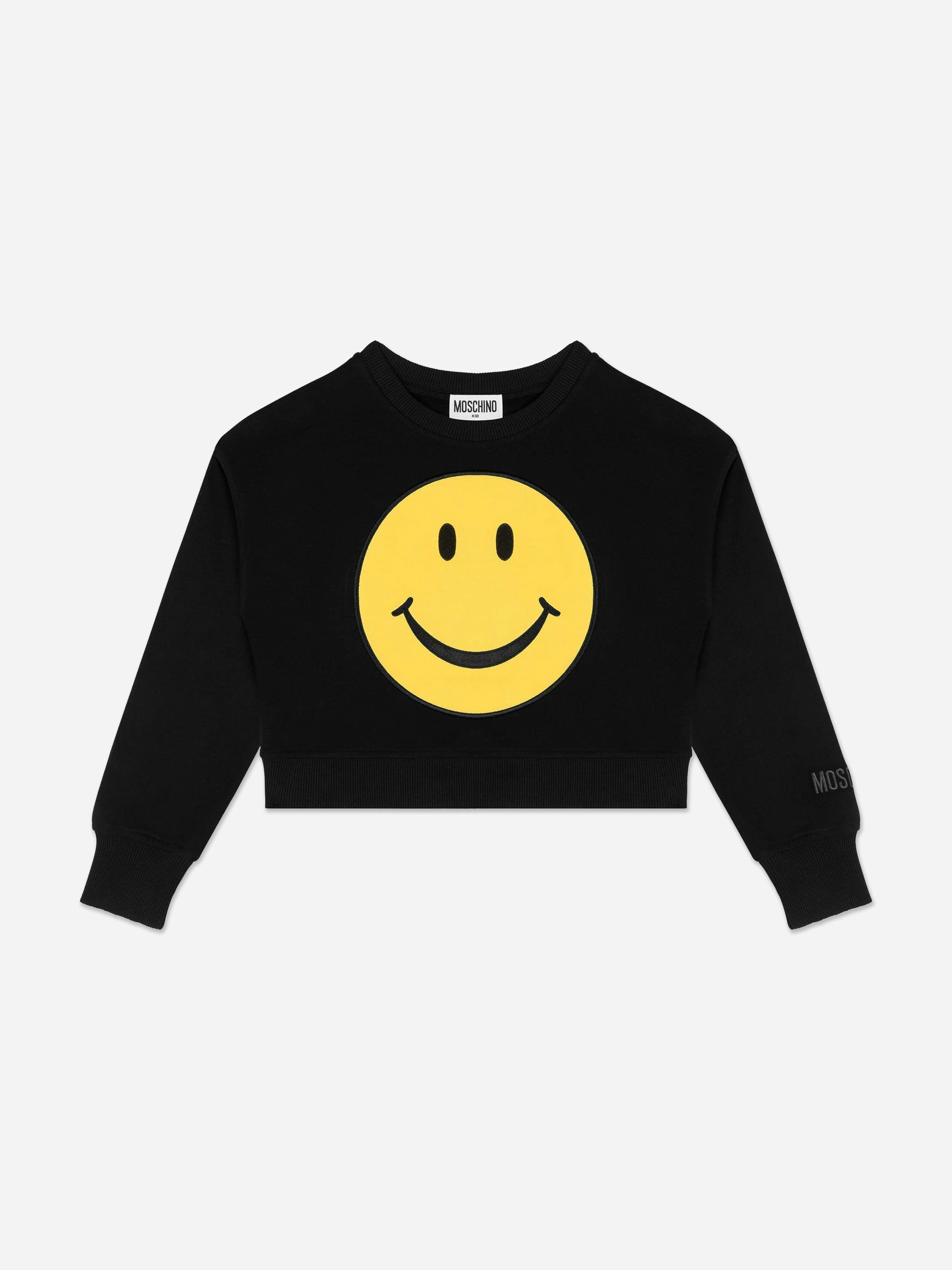 Moschino Kids Black Smiley Face Sweatshirt In - 6 Yrs