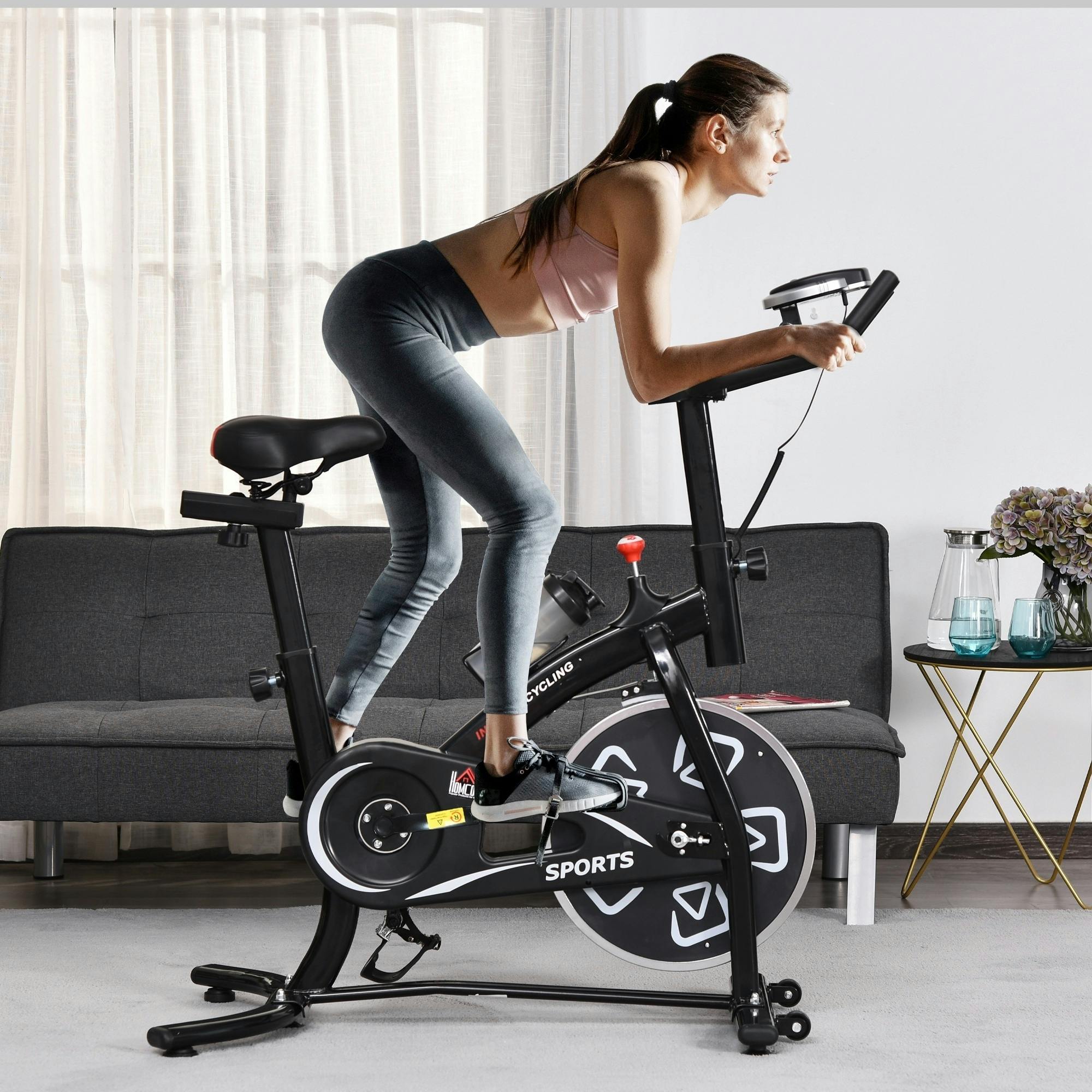 Homcom Unisex Black Exercise Training Bike Indoor Cycling Bicycle Trainer Lcd Monitor In | : Standard - Image 4