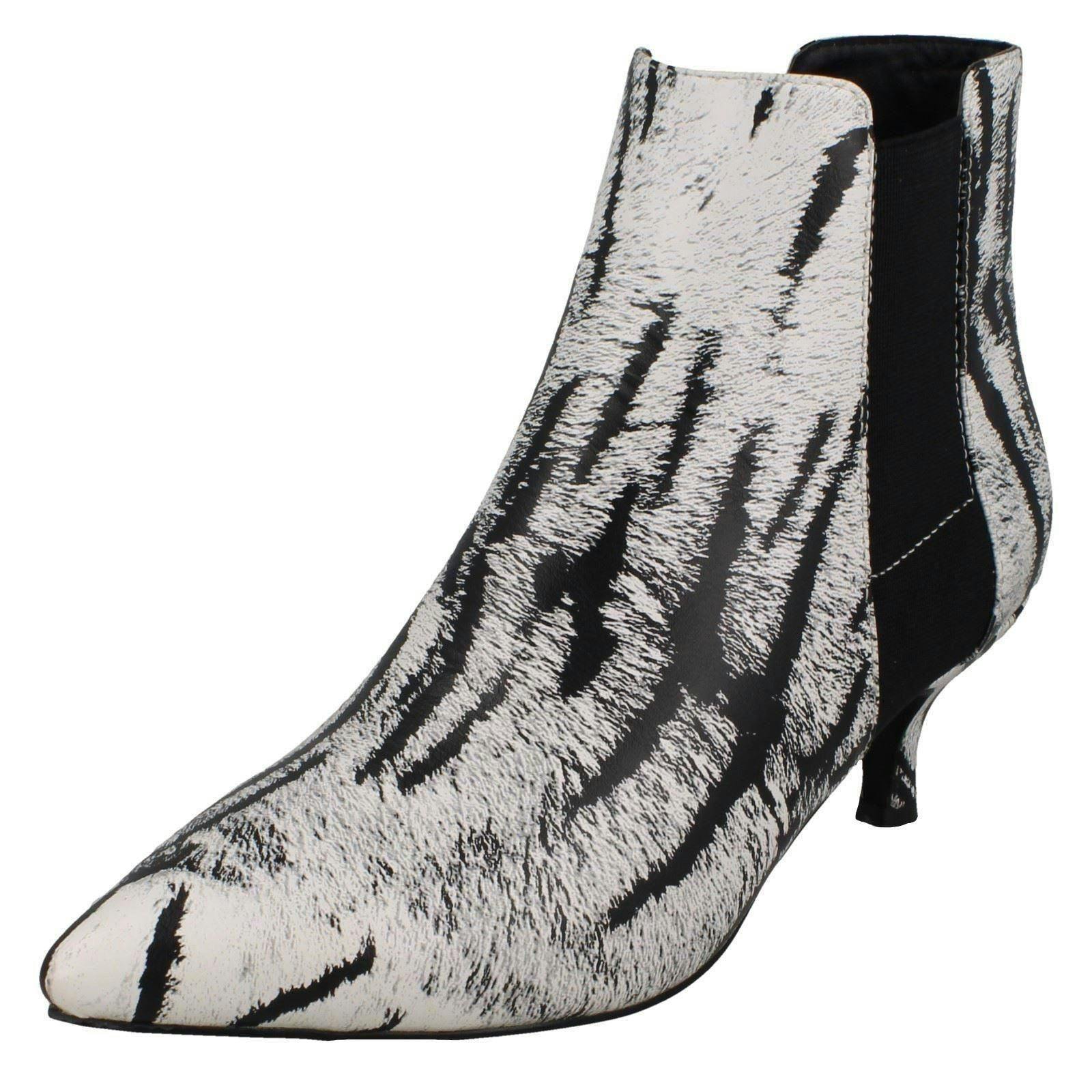 Spot On Women's White Animal Print Ankle Boots F51118 - Uk 7