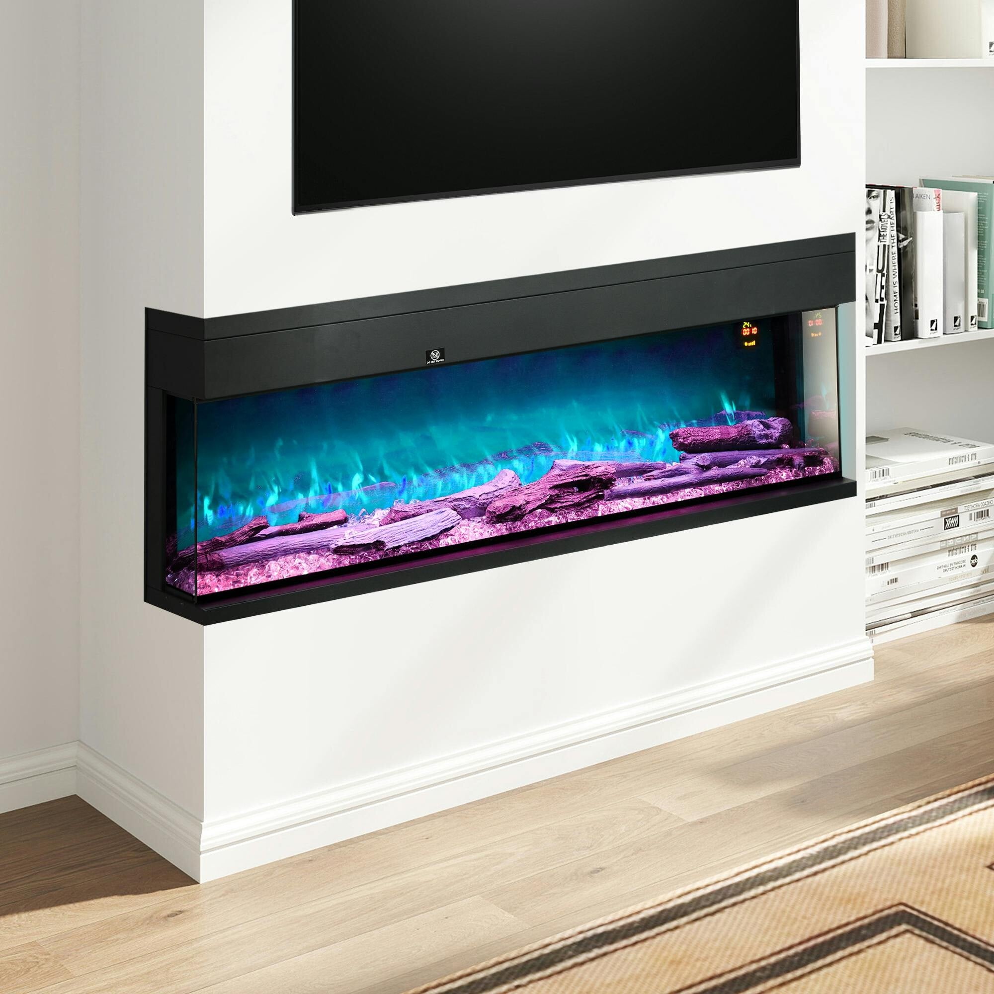 Homcom Unisex Black Electric Fireplace Recessed, Insert, Wall Mount, Freestanding In 152.4Cm - Image 3