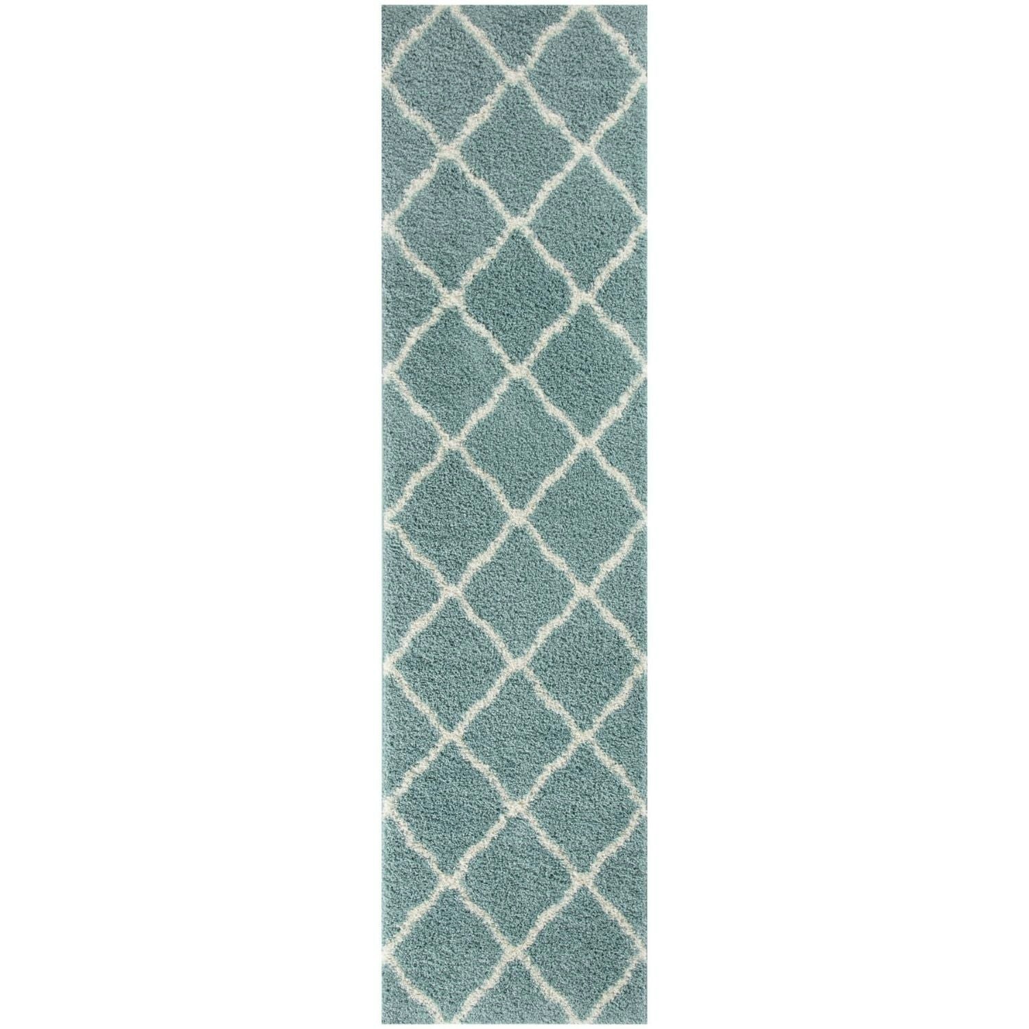 The Rugs Blue Moroccan Duck Egg Shaggy Rug | 750 - 80X300 Cm