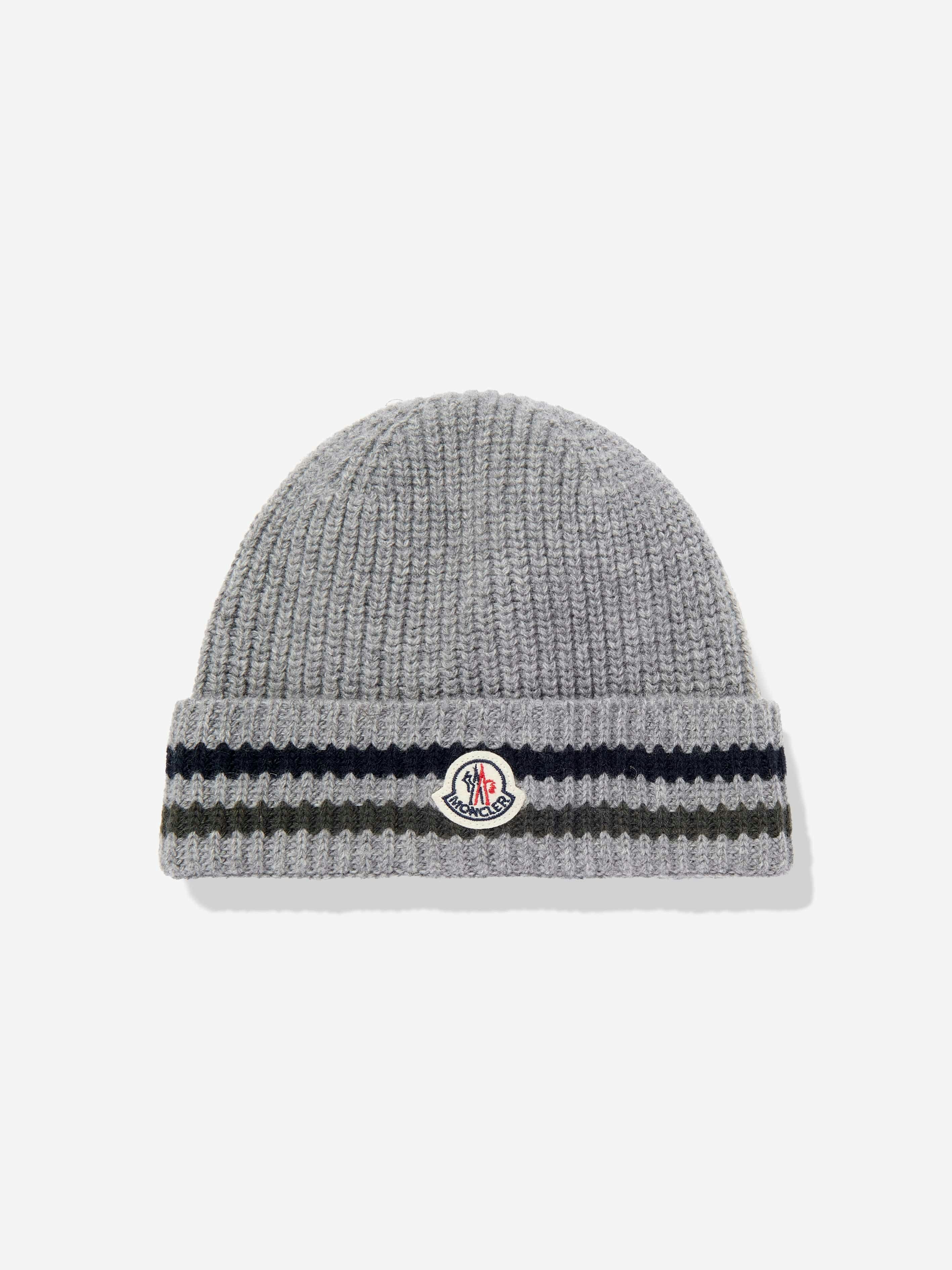Moncler Enfant Boys Grey Wool Beanie Hat In - 6 - 8 Yrs