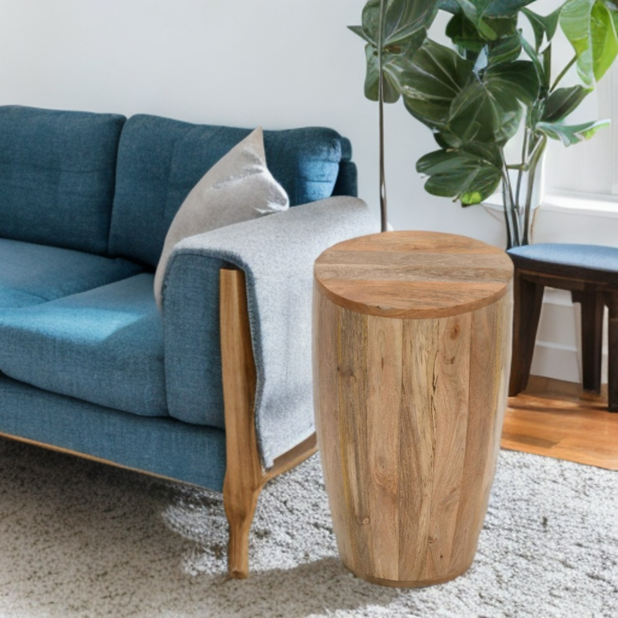 Ih Design Grain Valor Mango Wooden Drum Side Table - 35X35x60 Cm (Lxdxh) - Wood - 1