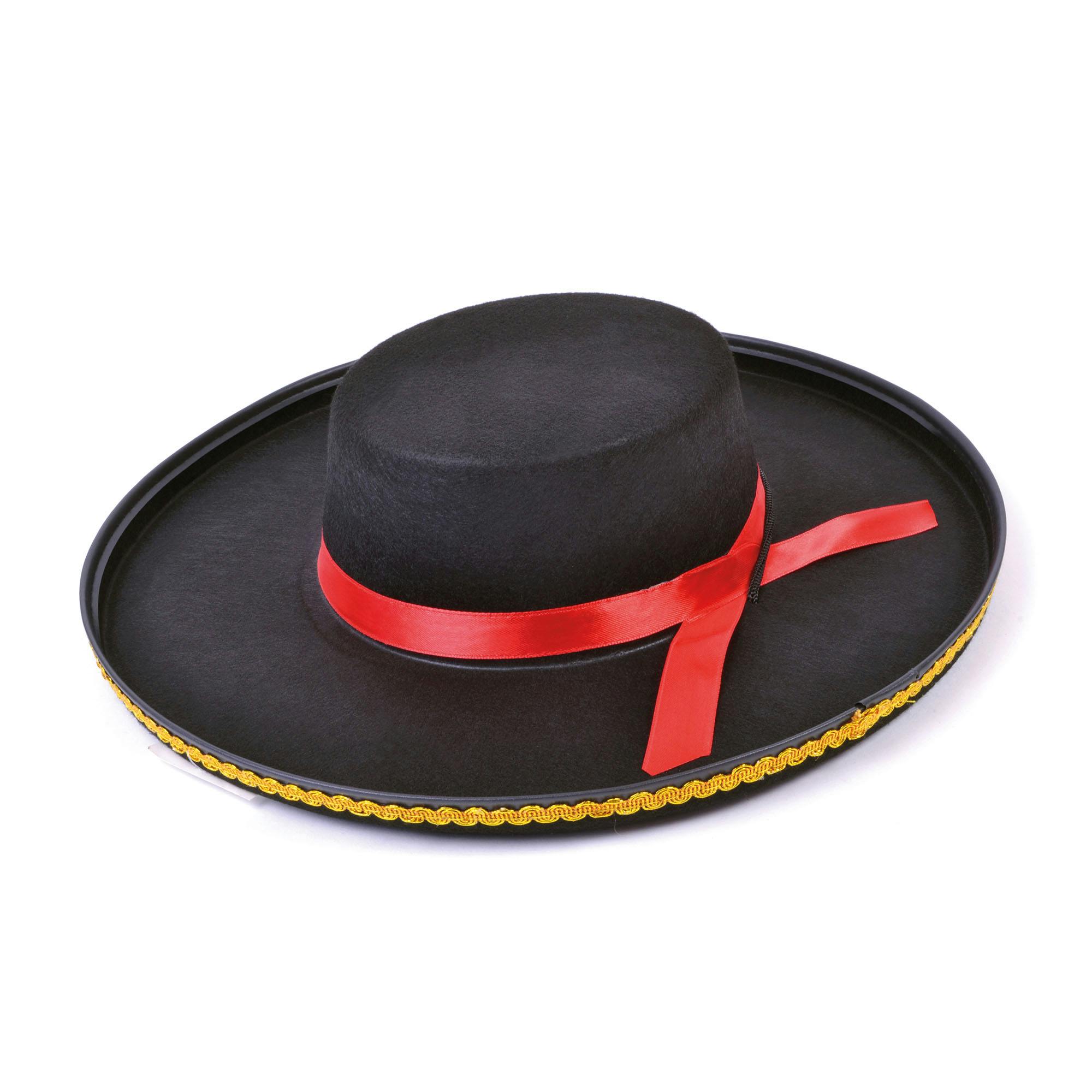 Bristol Novelty Unisex Black/Red Adults Felt Spanish Hat - One Size