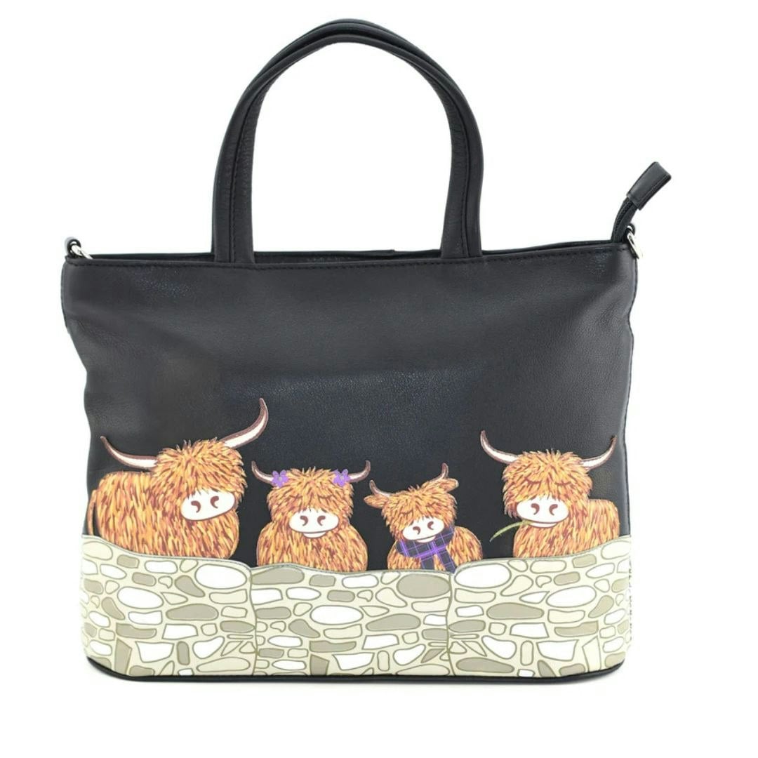 Mala Leather Black Bella Highland Cow Family Leather Multiway Grab Bag