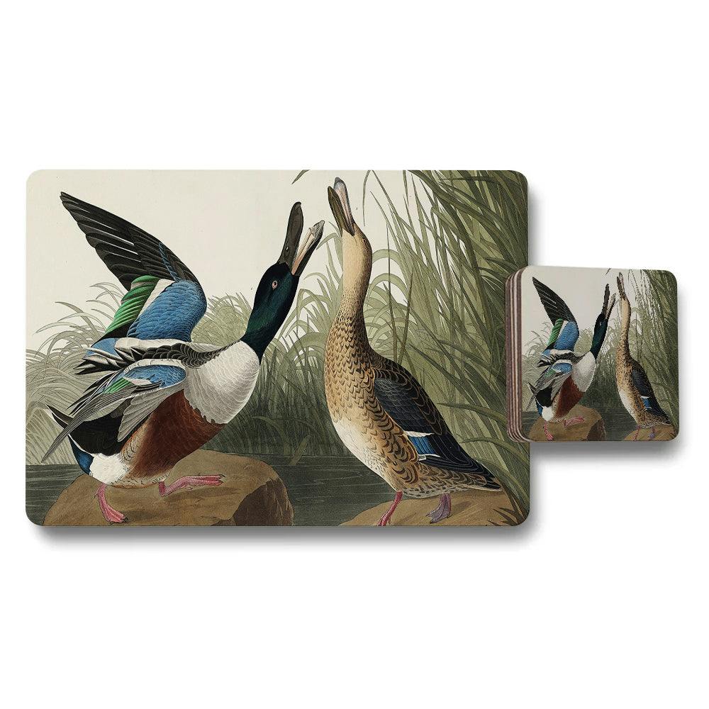 Benjamin Tate Design Mallard Duck Placemats And Coaster Set With Vintage Artwork