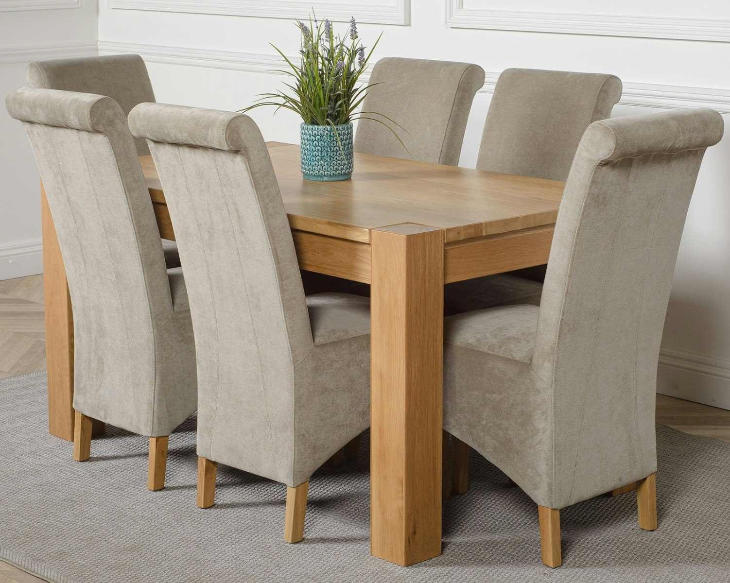 Rackhams Grey Kuba Medium Oak Dining Table With Montana Fabric Chairs - 6 Chairs