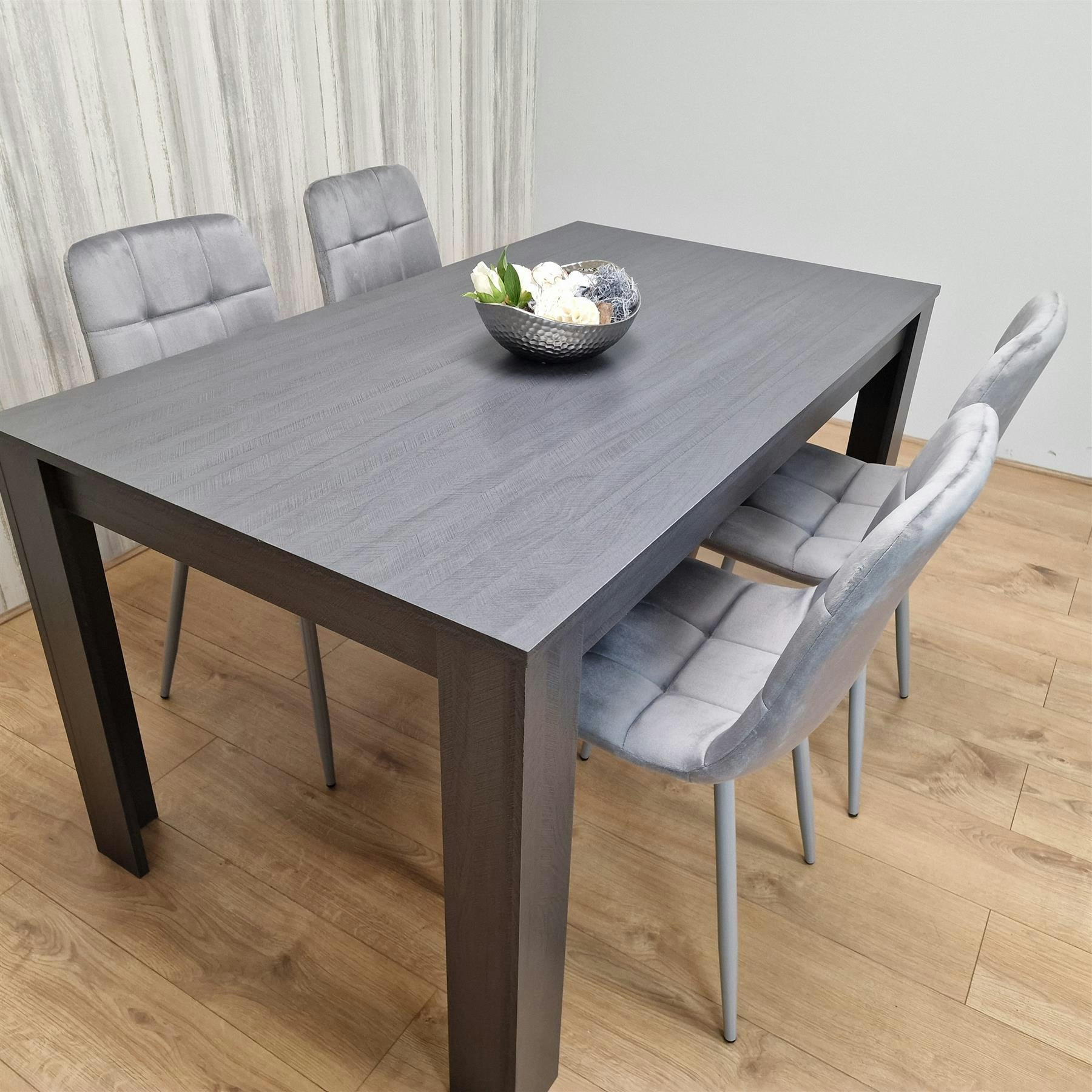Kosy Koala Unisex Brown Dining Table And 4 Chairs Black Dark Grey 4 Velvet Grey Chairs Wood Dining Set Furniture In - Image 6