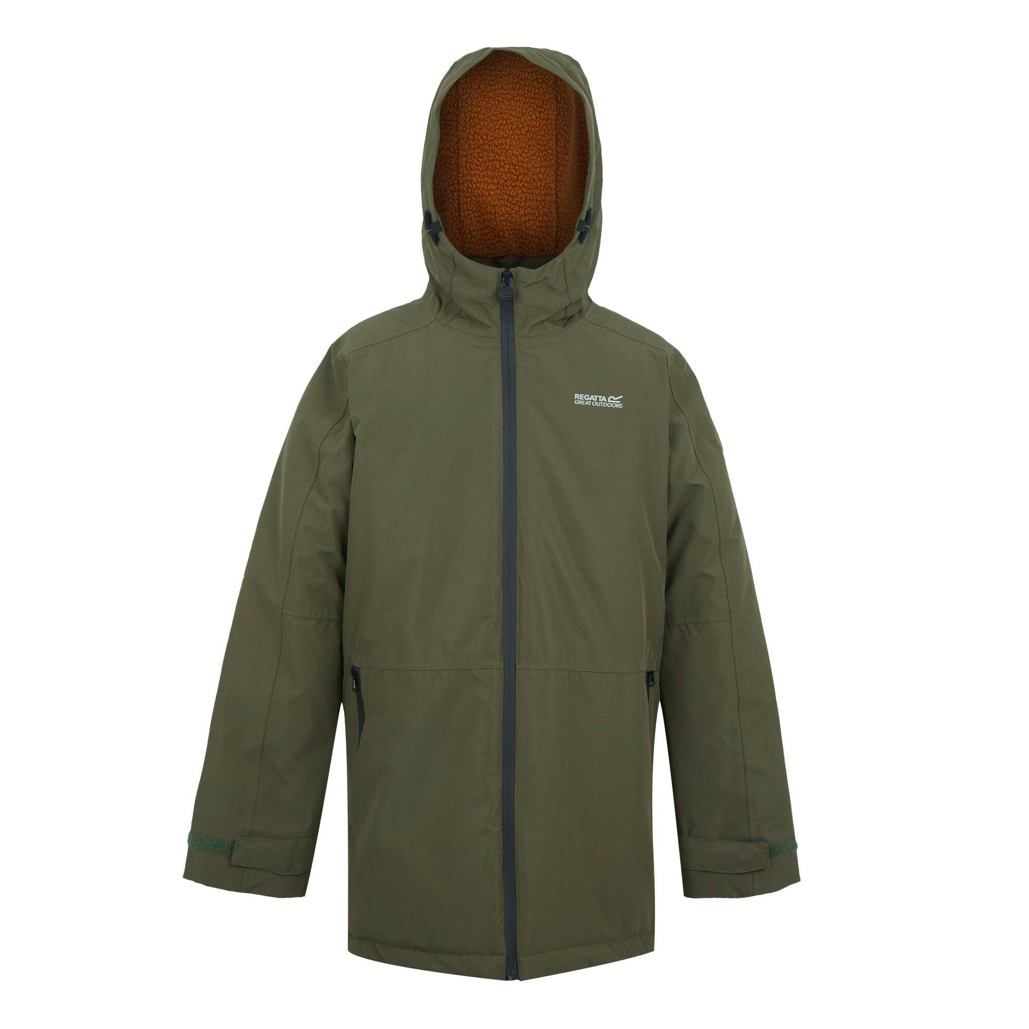 Regatta Kids Farbank Ii Waterproof Jacket - Olive Night/Pumpkin Spice - 9-10 Years - Olive Night/Pumpkin Spice - 100% Polyester