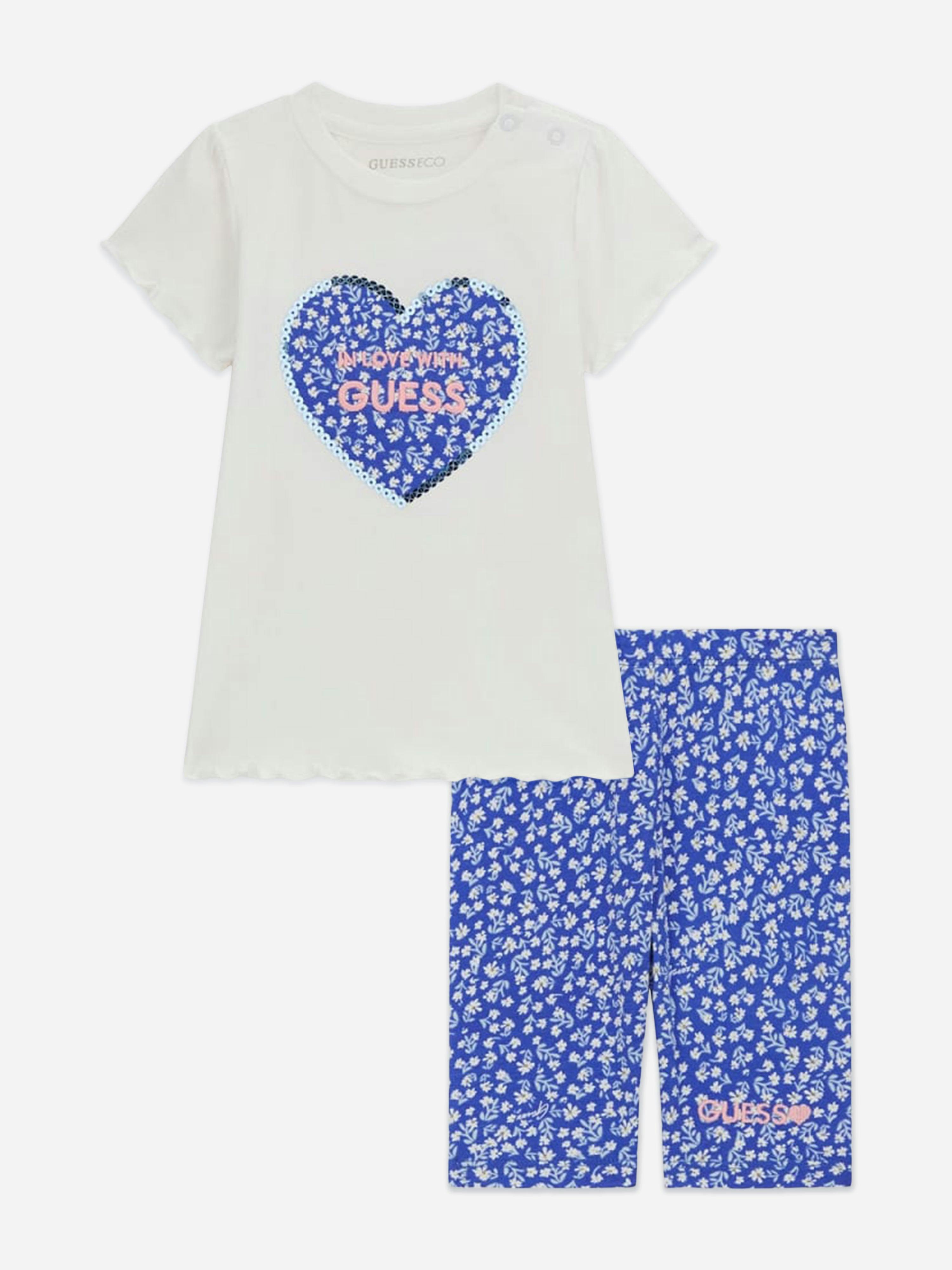 Guess Women's Blue Baby Girls T-Shirt And Capri Leggings Set In - 12 Mths