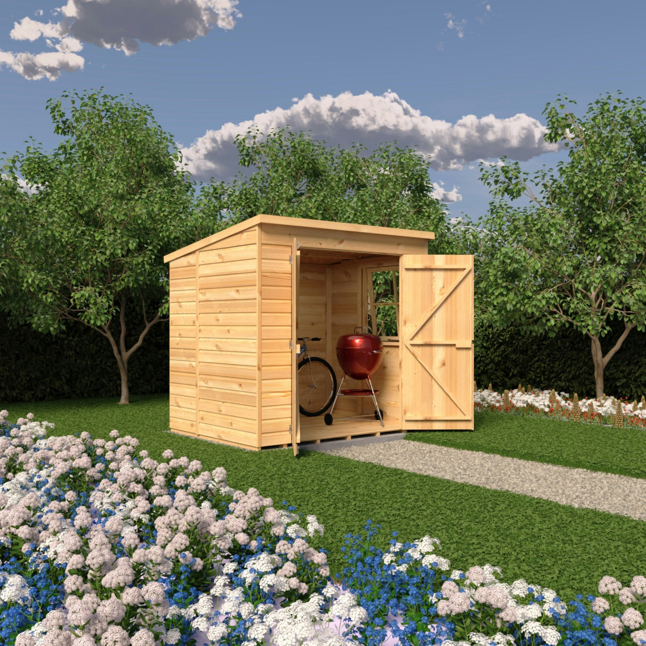 Rackhams Light 7X5 Double Door Pent Shed 12Mm Shiplap Interlock Cladding