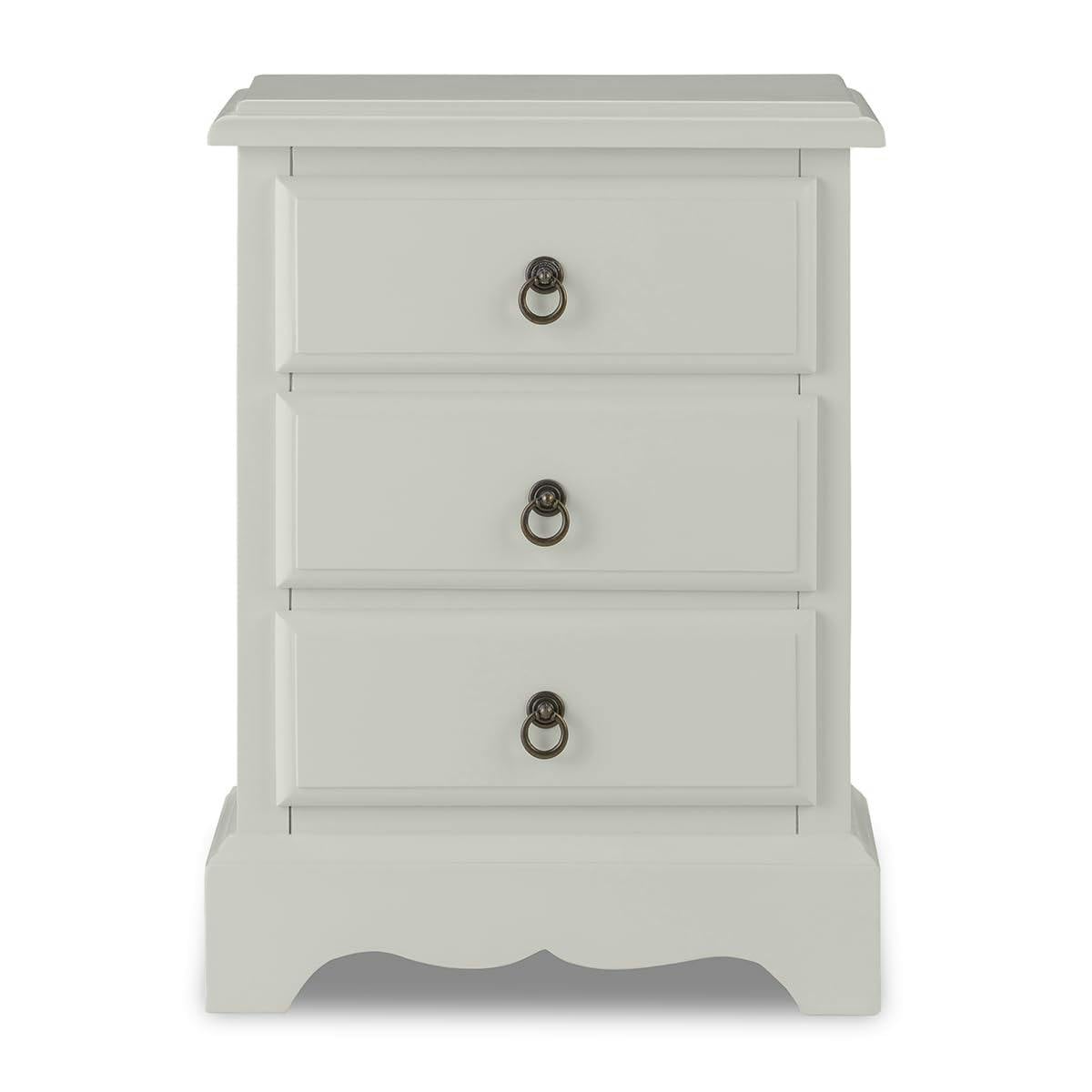 Statement Furniture White/Grey Romance 3 Drawer Bedside Table. French Style Nightstand - Antique Tone