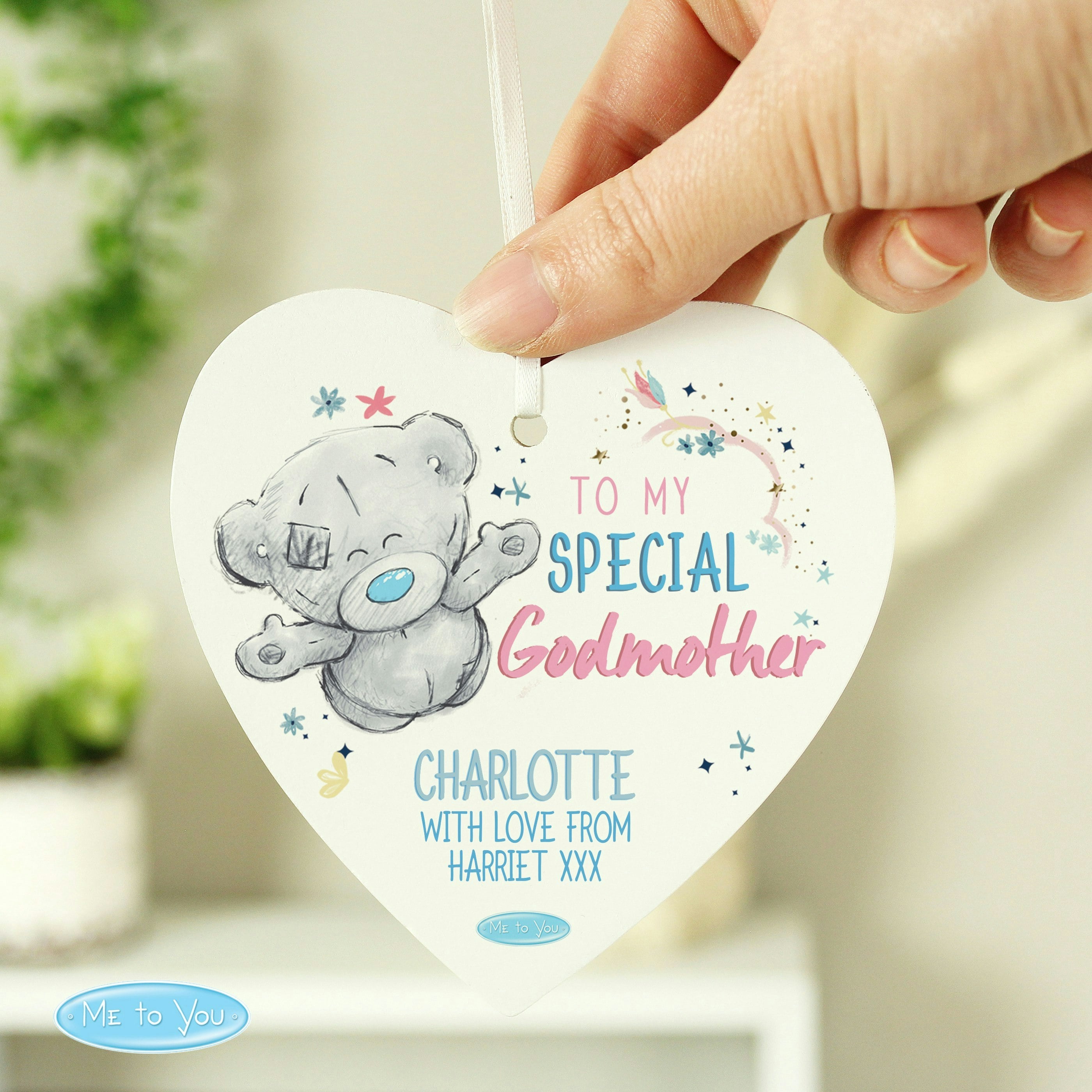 Personalised Memento Company Personalised Me To You Godmother Wooden Heart Decoration